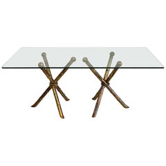 Faux Bamboo Painted Metal Dining Table with Glass Top