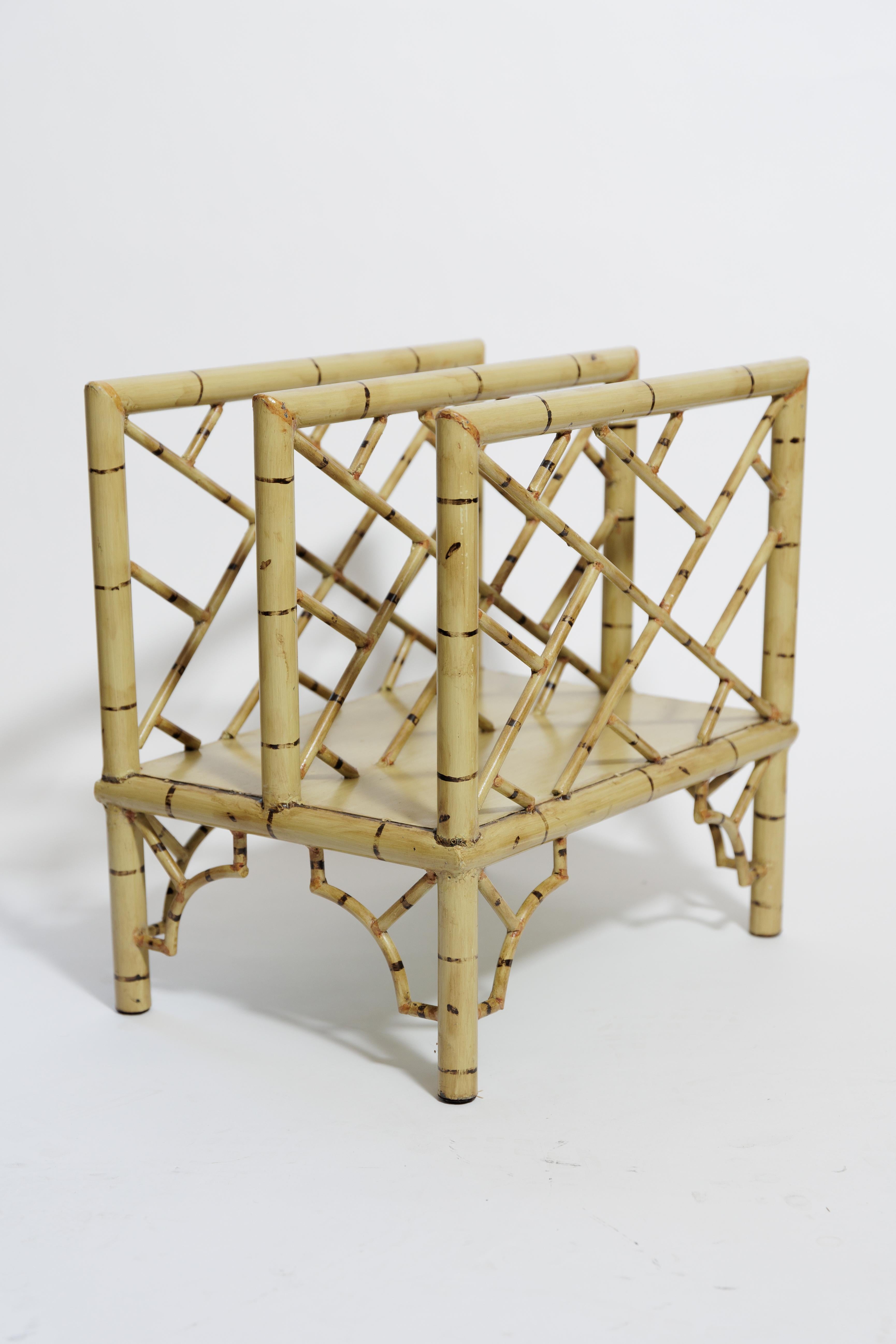 Faux Bamboo Painted Metal Magazine Rack In Good Condition For Sale In Bridgehampton, NY