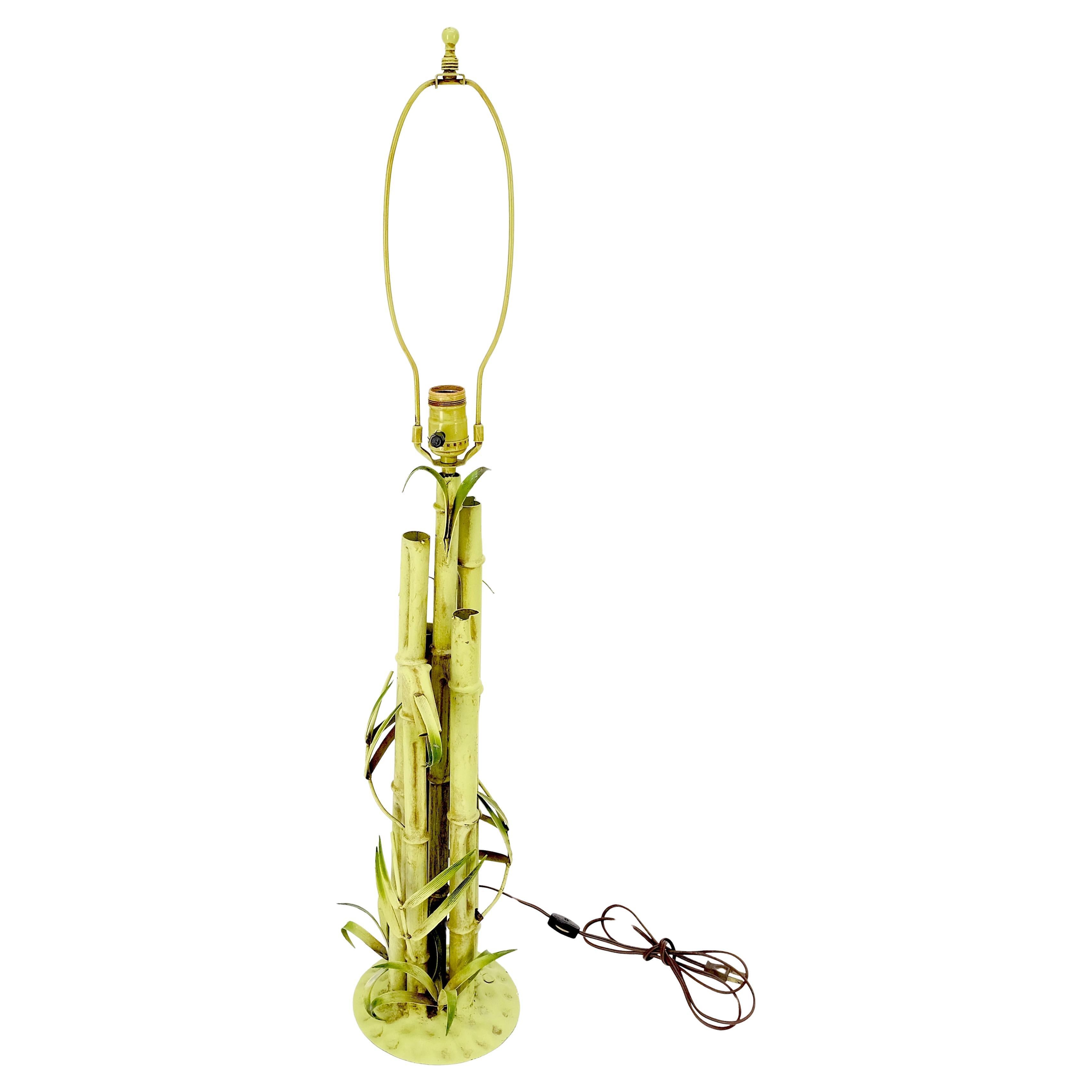 Faux Bamboo Painted Wrought Iron Decorative Table lamp Hollywood Regency MINT