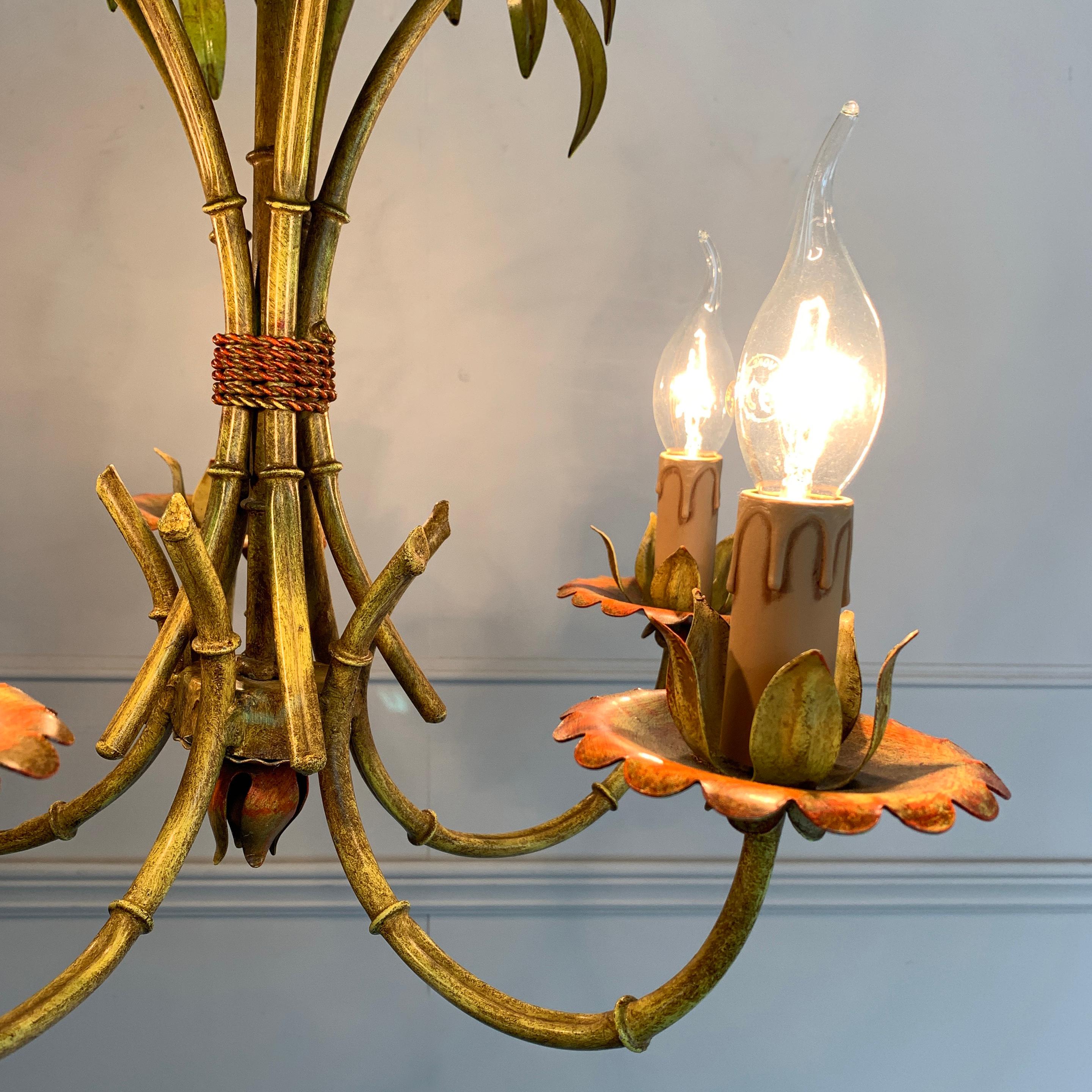 20th Century Faux Bamboo Palm Chandelier, circa 1970s