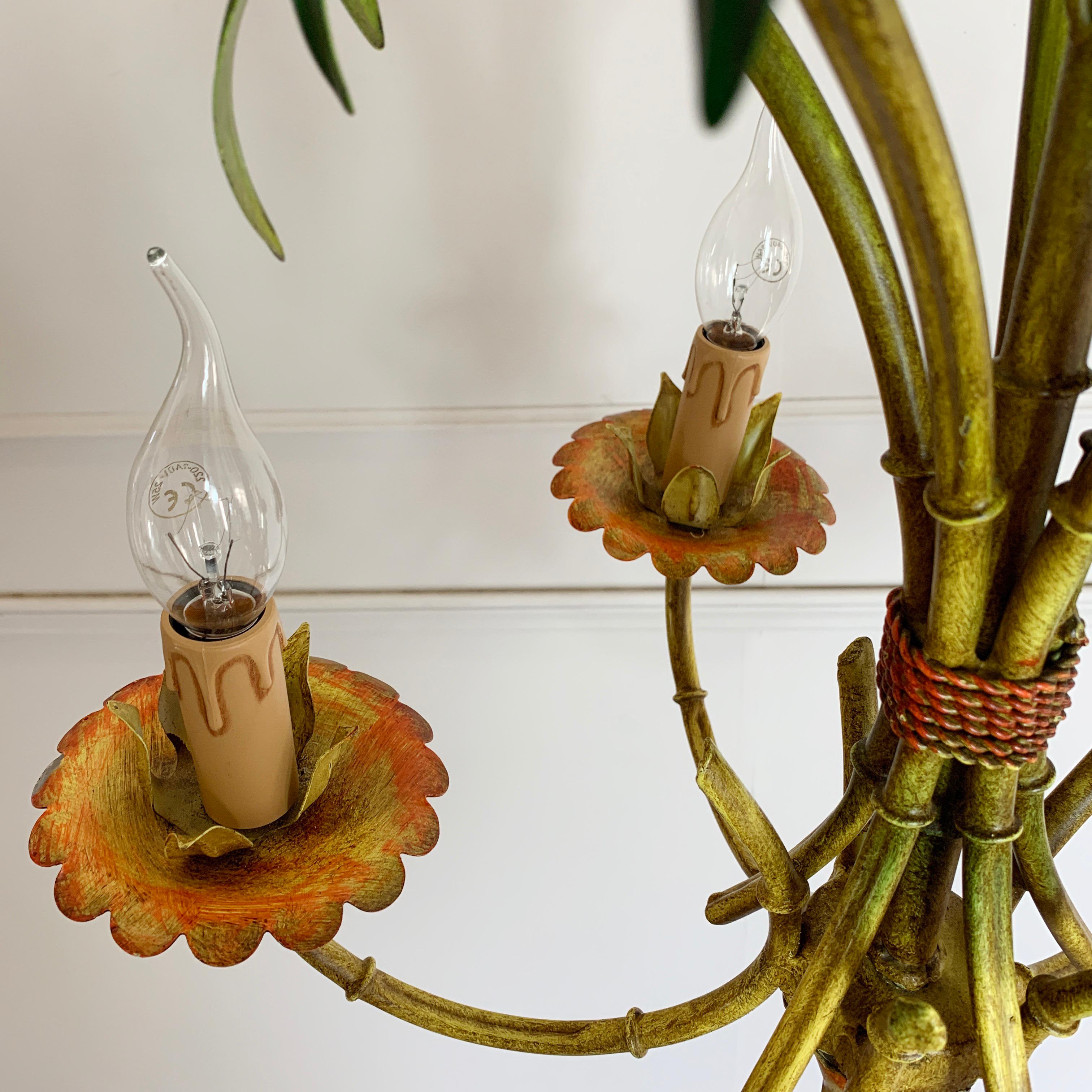 Faux Bamboo Palm Chandelier, circa 1970s 1
