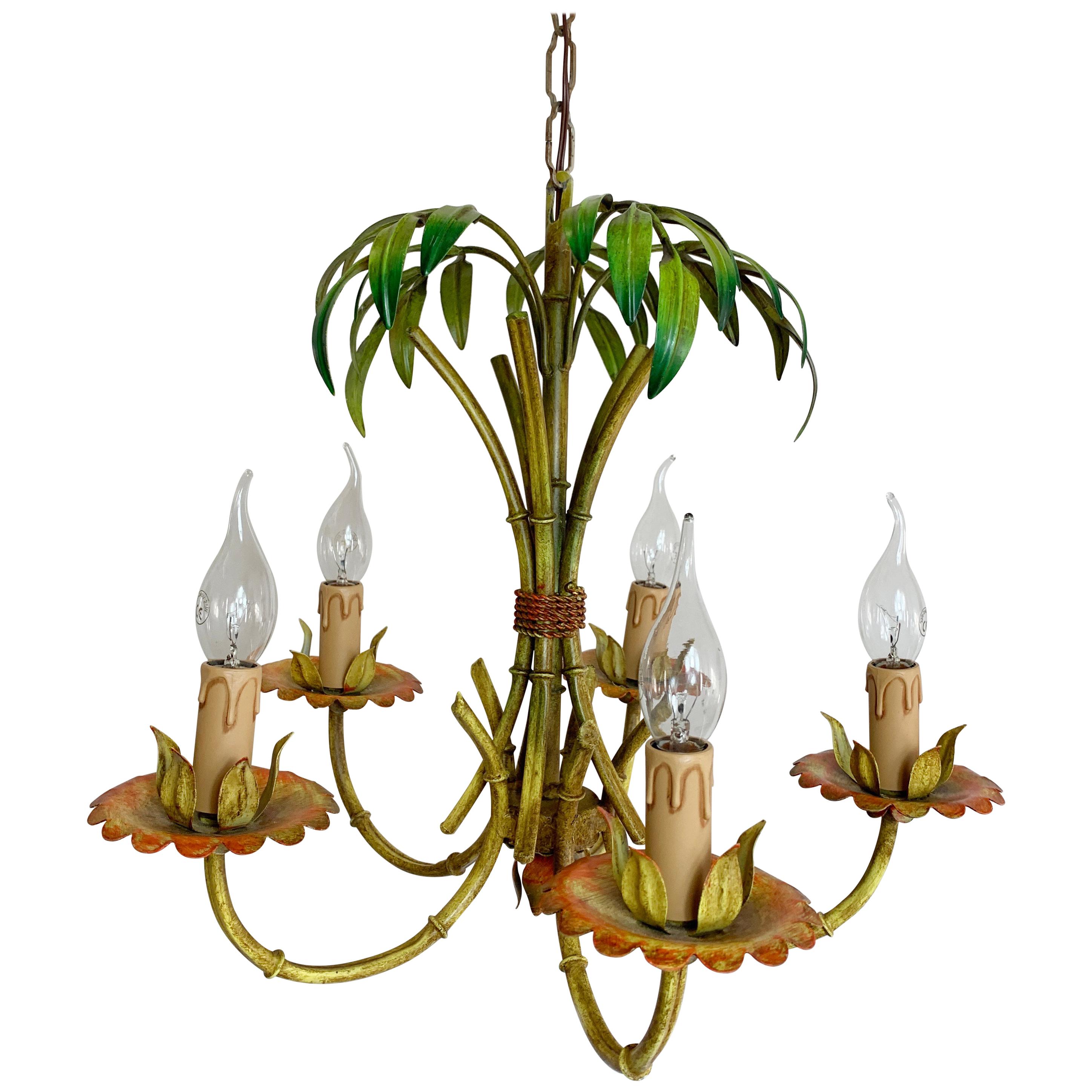 Faux Bamboo Palm Chandelier, circa 1970s