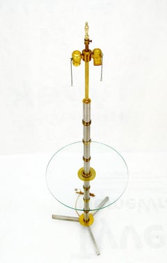 Faux Bamboo Pattern Tripod Base Floor Lamp Round Glass Side Table Mint!