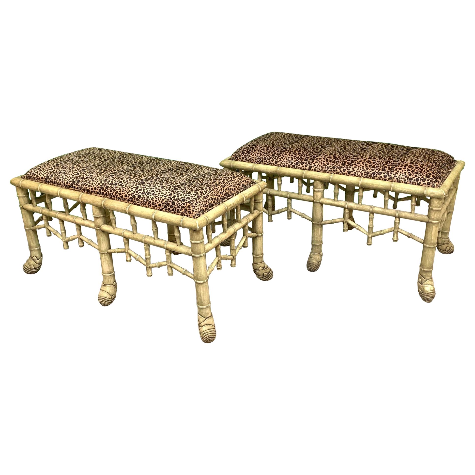 Faux Bamboo Pavilion Style Bench, A Pair