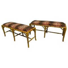 Faux Bamboo Pavilion Style Benches, a Pair