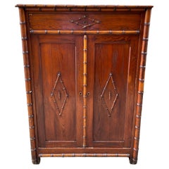 Antique Faux Bamboo Pine Cupboard with Drawer over 2 Doors, Early 20th Century