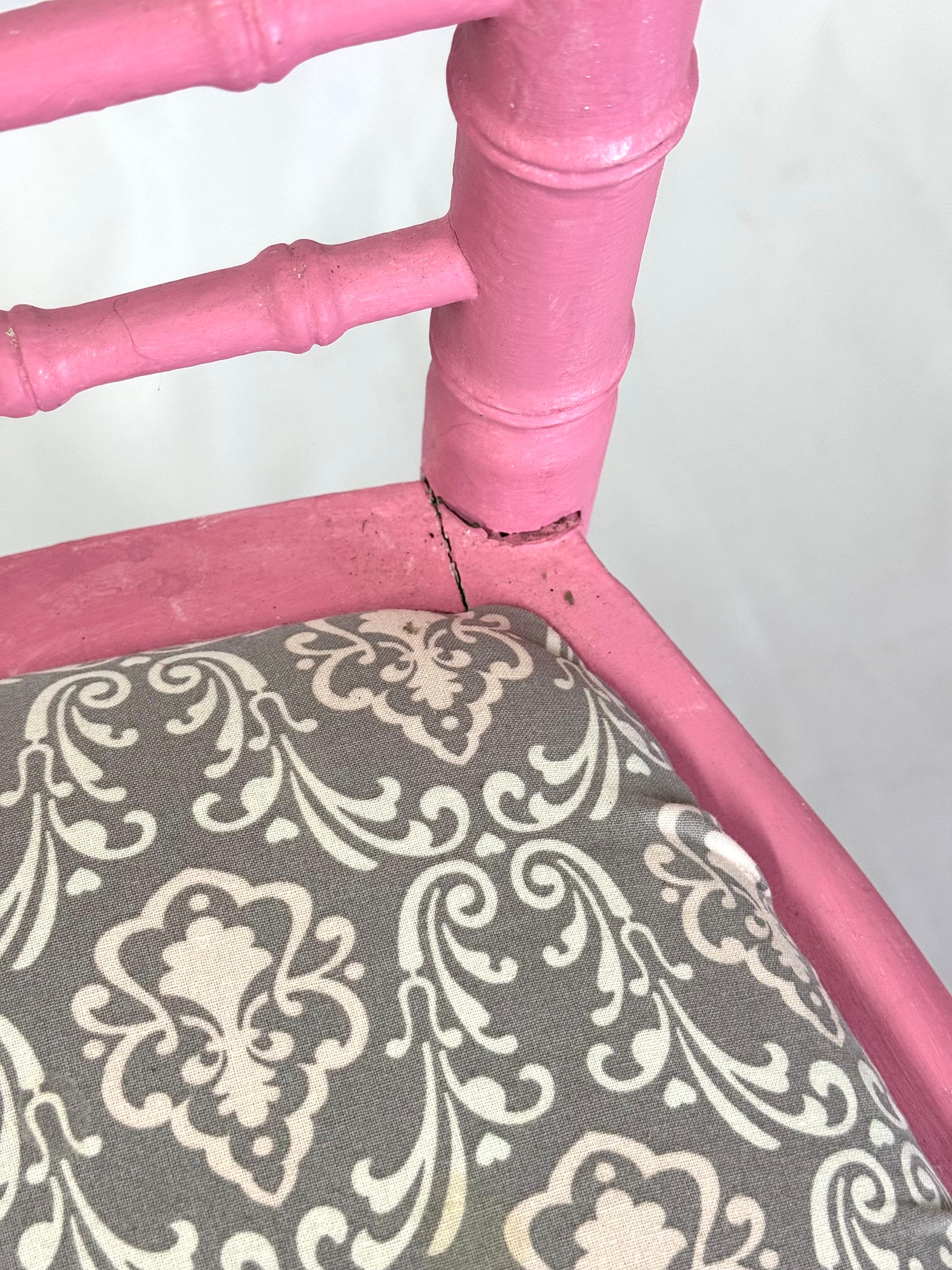 Faux Bamboo Pink Desk or Vanity Chair For Sale 6
