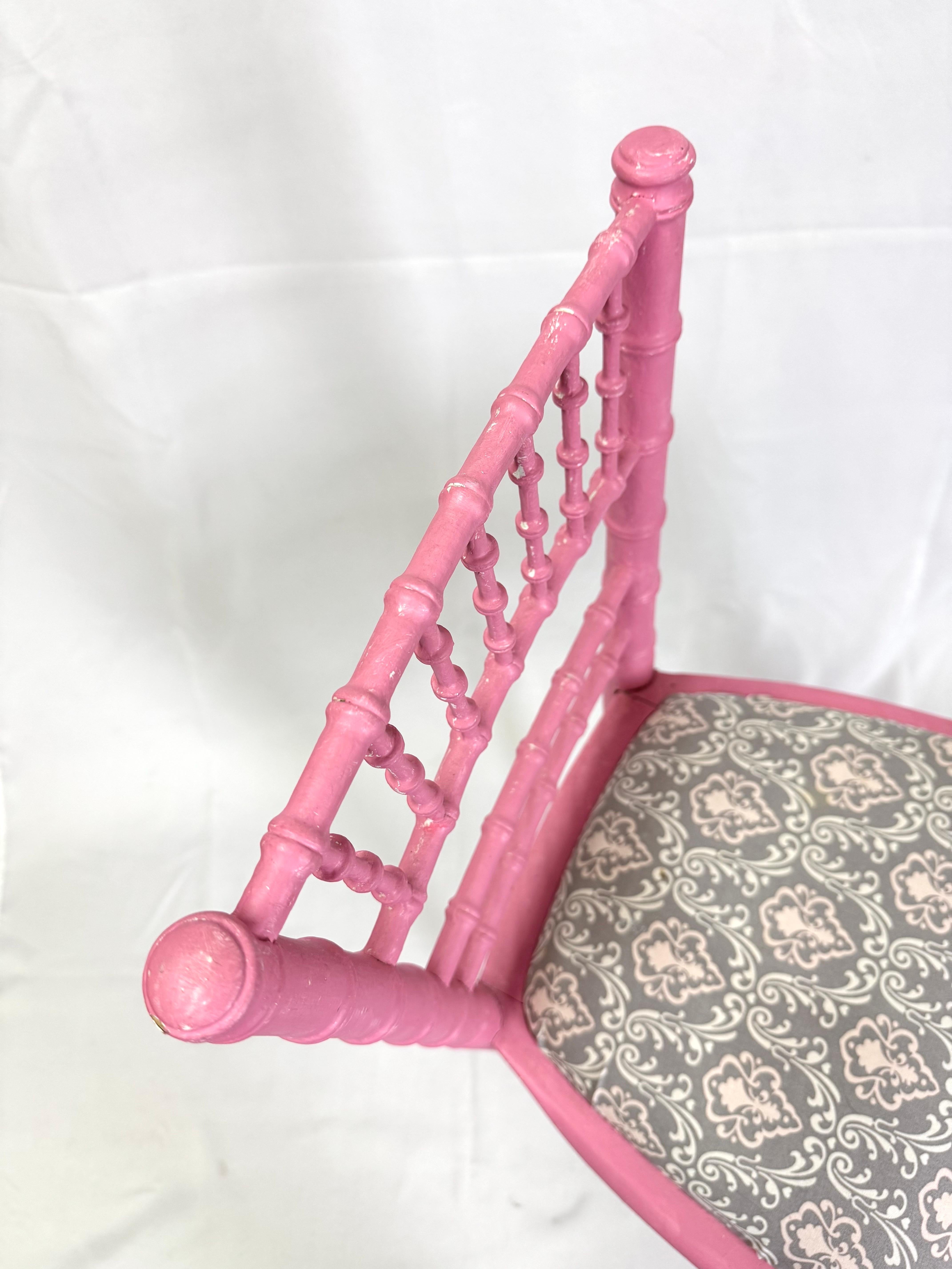 Faux Bamboo Pink Desk or Vanity Chair For Sale 8