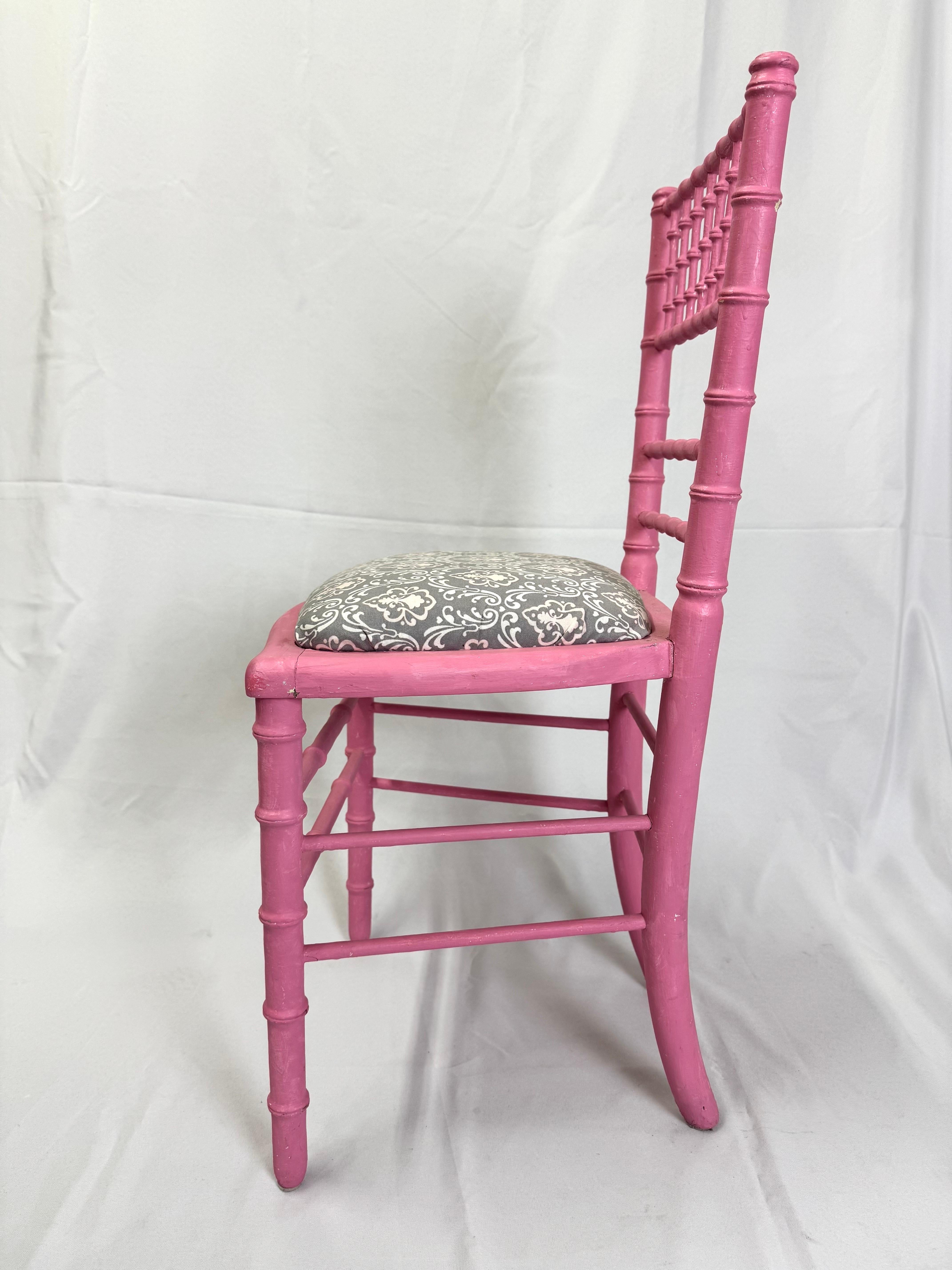 Upholstery Faux Bamboo Pink Desk or Vanity Chair For Sale