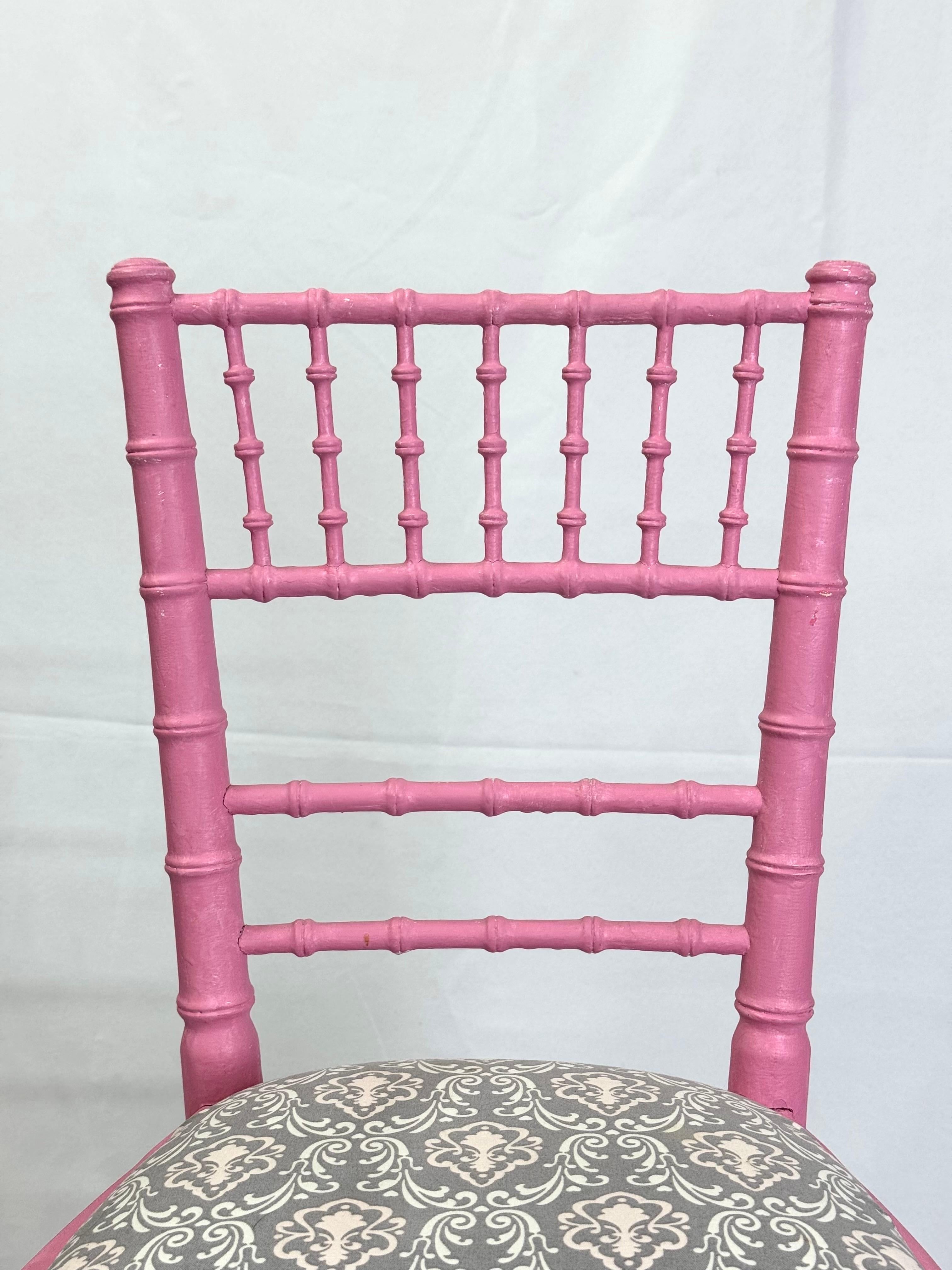 Faux Bamboo Pink Desk or Vanity Chair For Sale 2