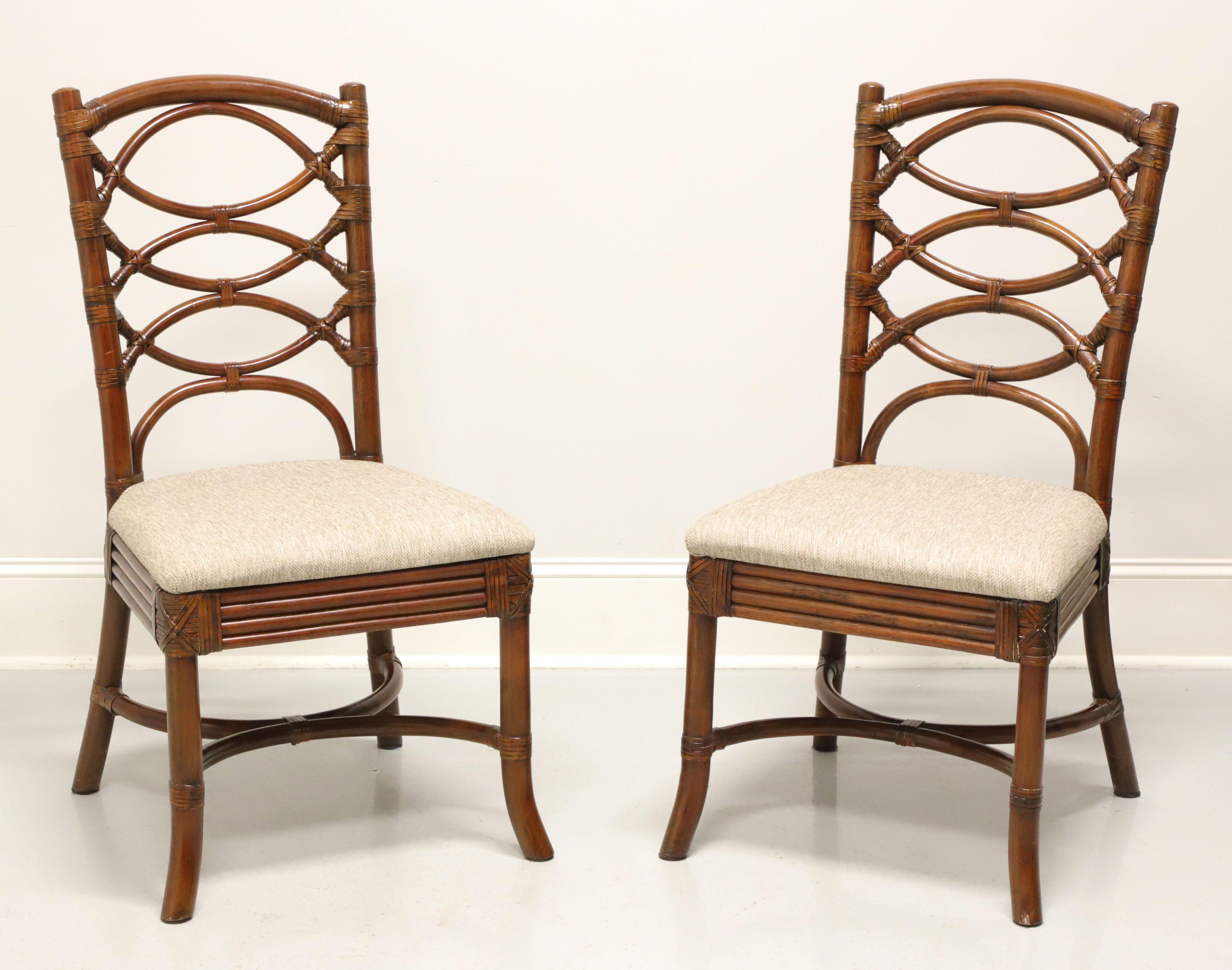 Faux Bamboo Rattan Asian Influenced Dining Side Chairs - Pair 4