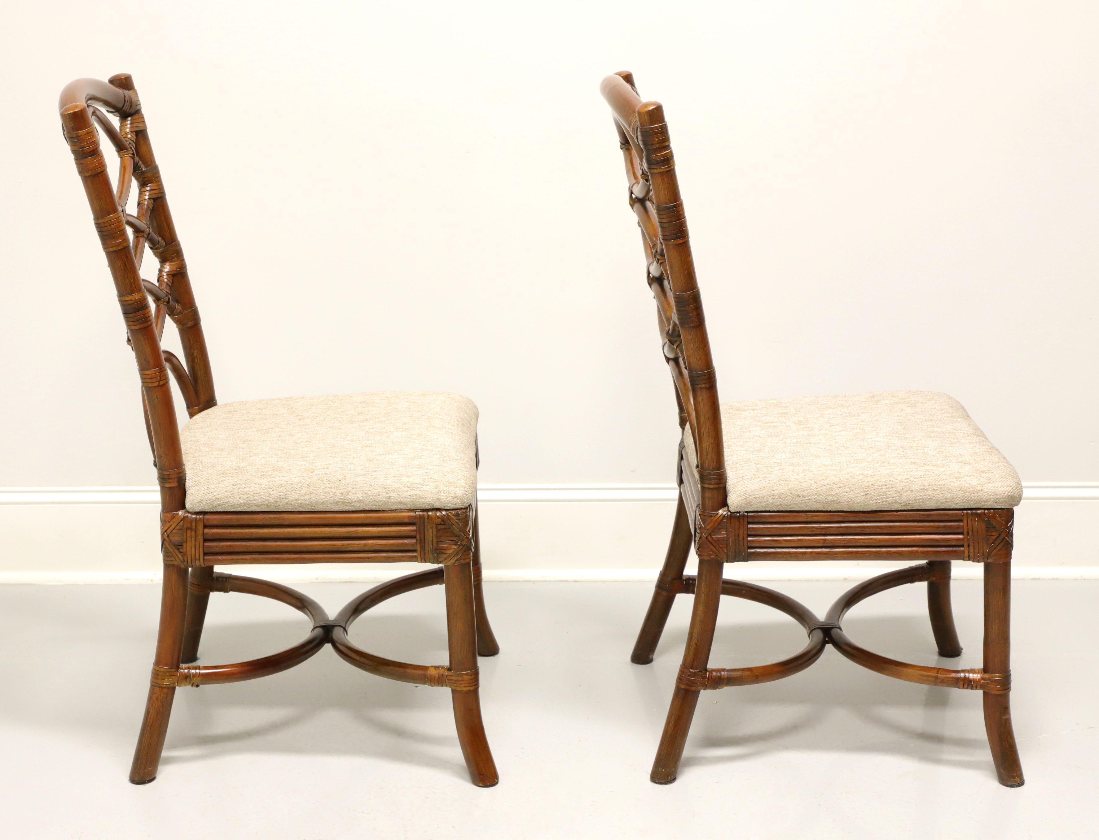 East Asian Faux Bamboo Rattan Asian Influenced Dining Side Chairs - Pair