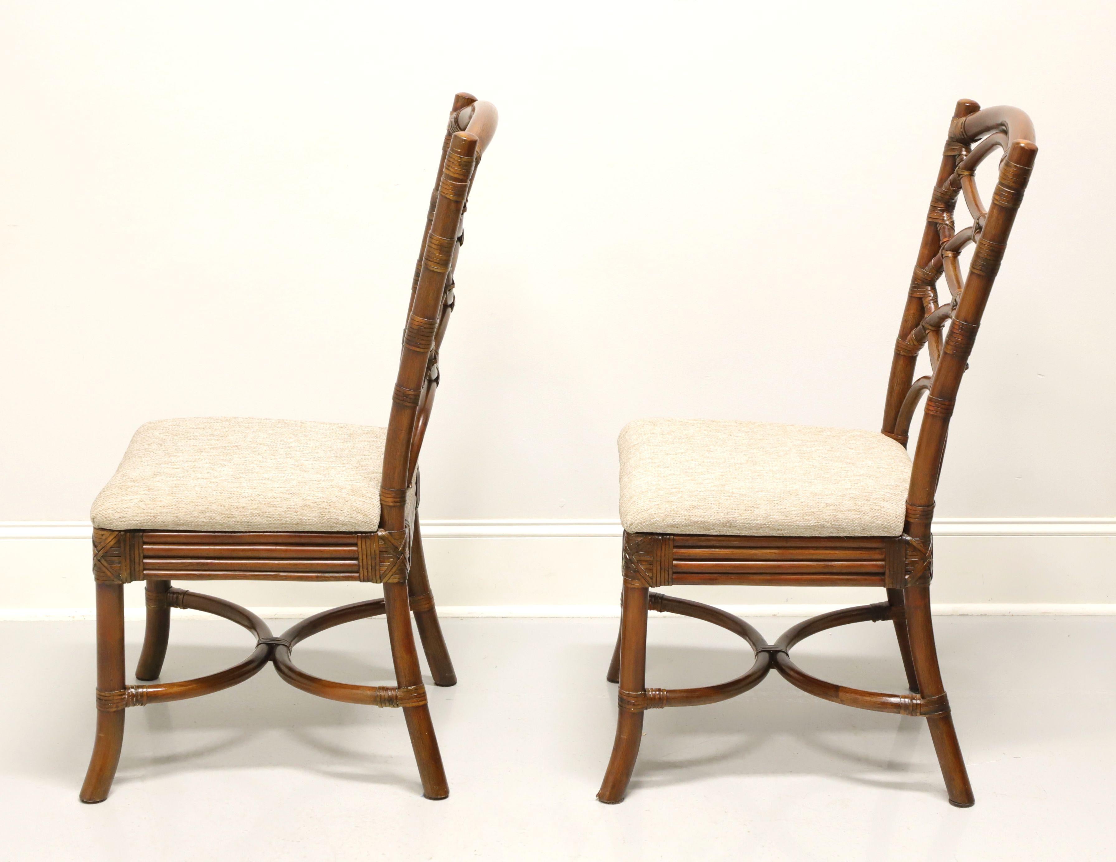 Contemporary Faux Bamboo Rattan Asian Influenced Dining Side Chairs - Pair