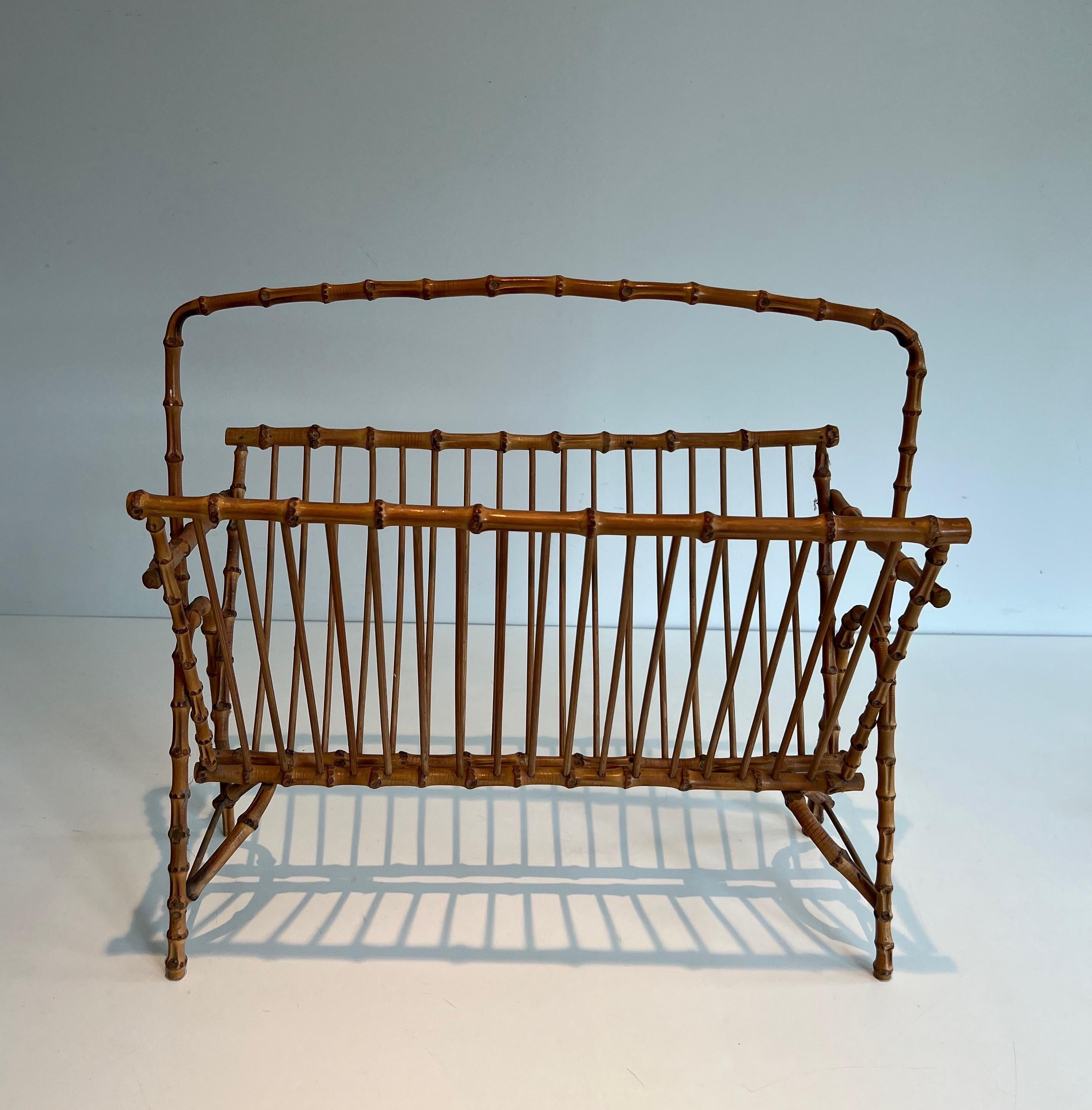 Faux-Bamboo Rattan Magazine Rack For Sale 7
