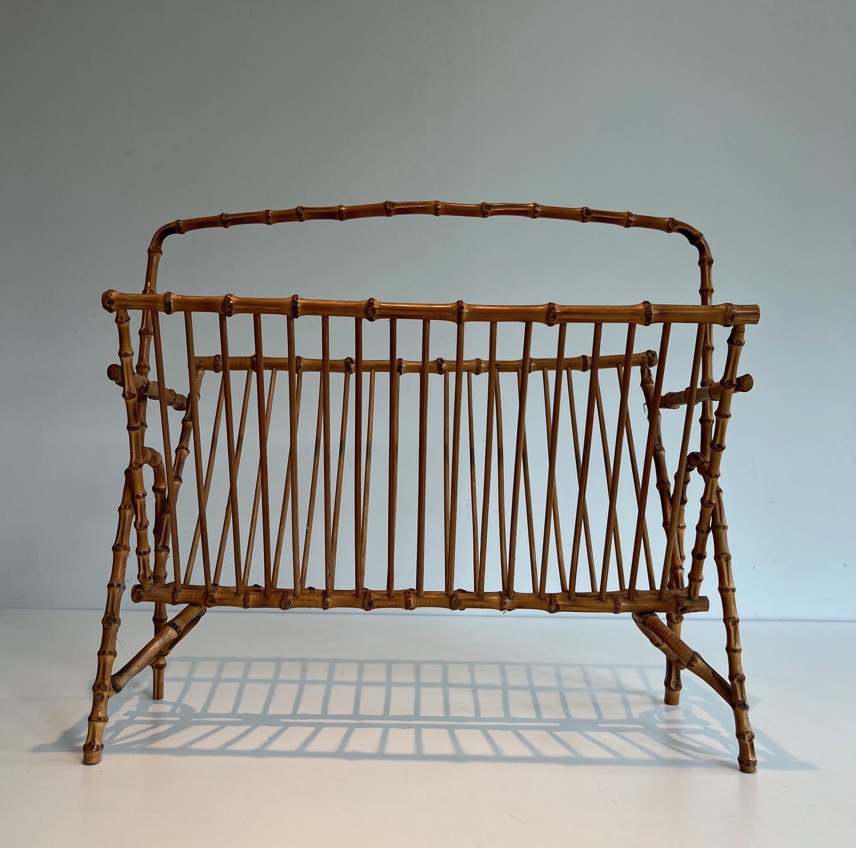 Mid-Century Modern Faux-Bamboo Rattan Magazine Rack For Sale