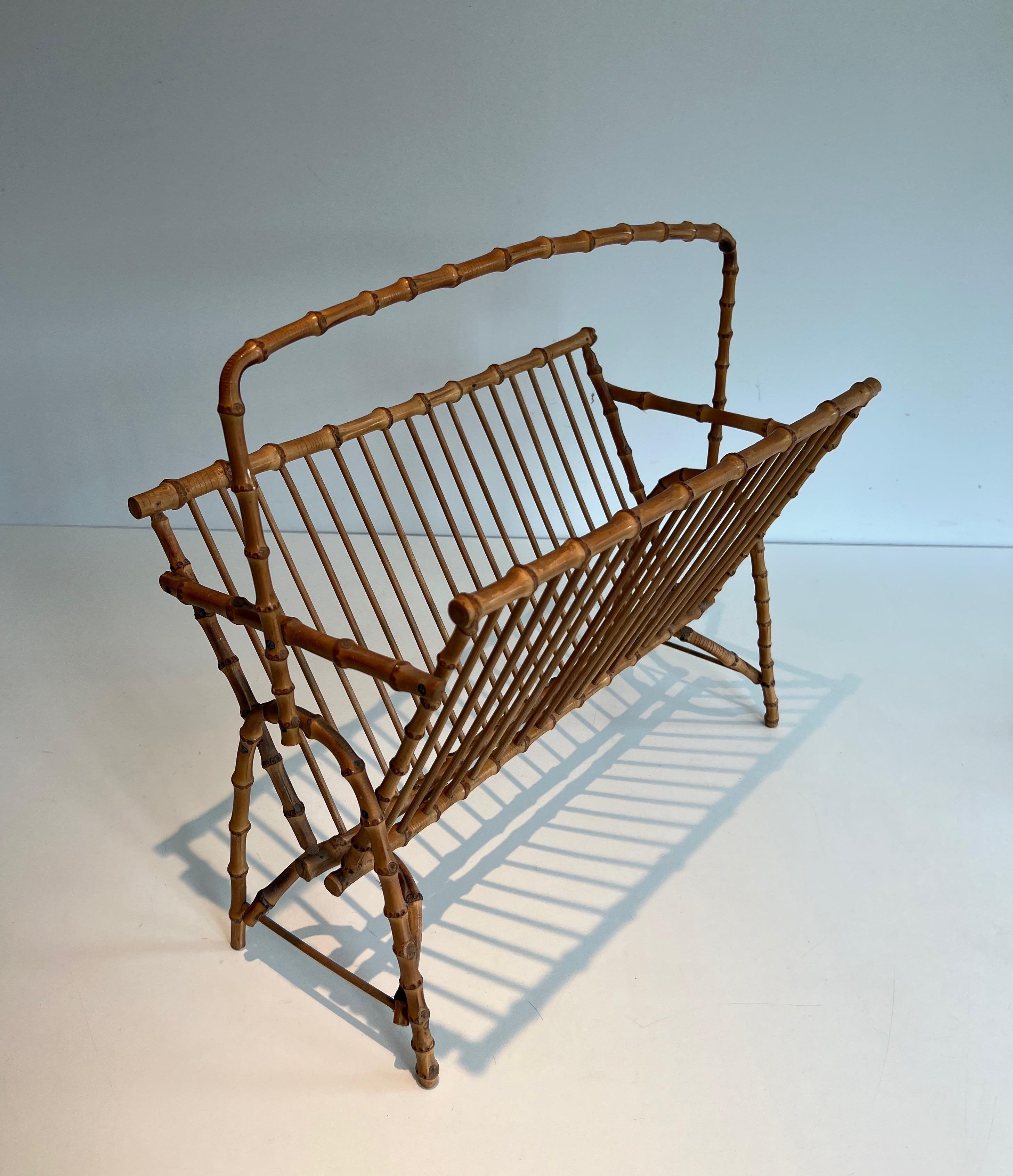 French Faux-Bamboo Rattan Magazine Rack For Sale