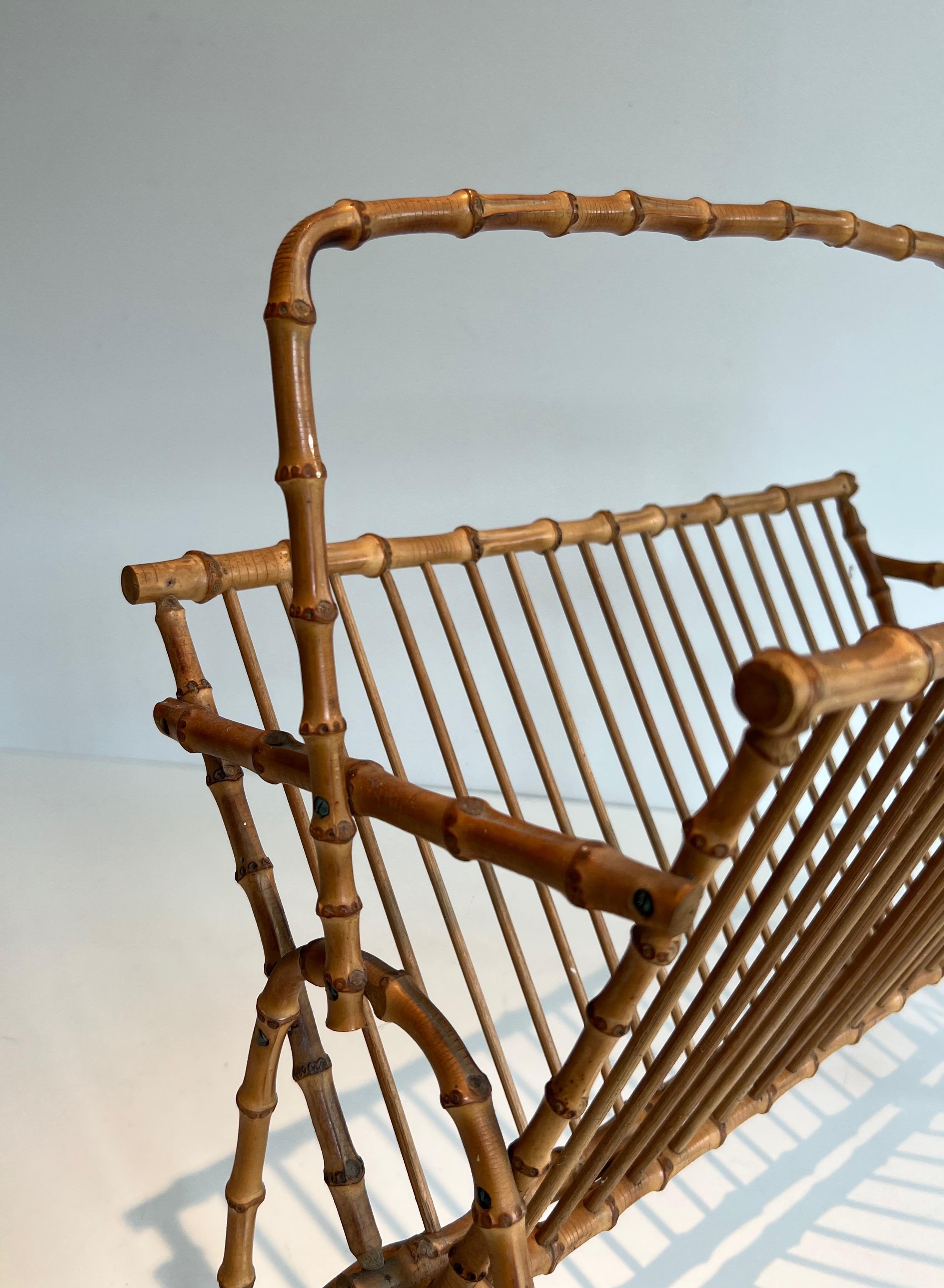 Mid-20th Century Faux-Bamboo Rattan Magazine Rack For Sale