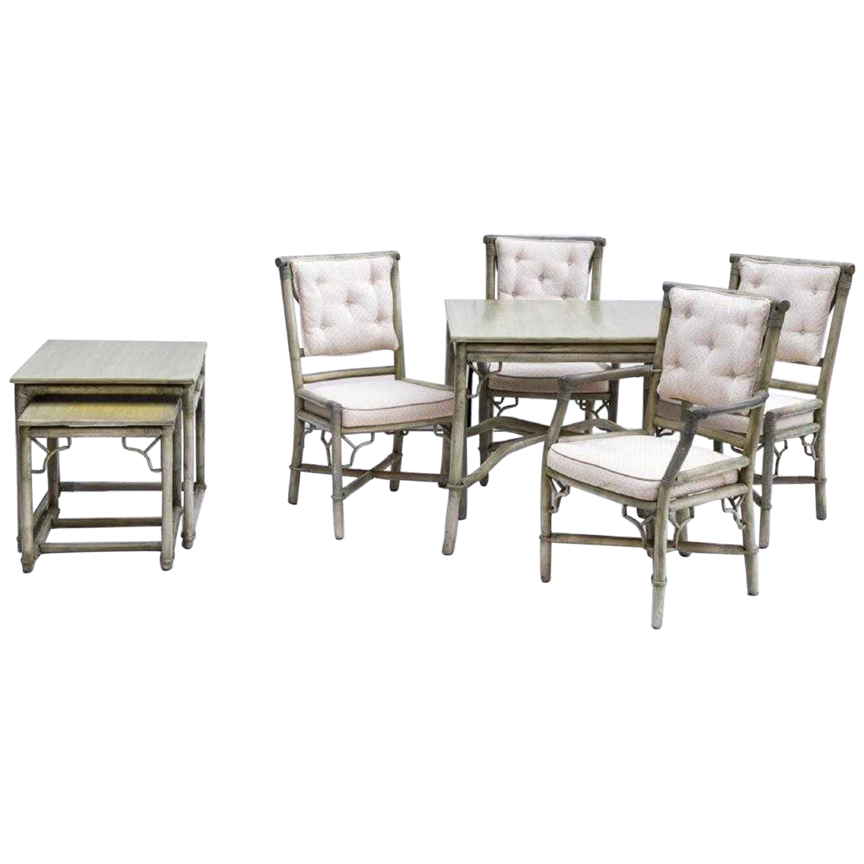 Faux Bamboo Rattan Table and Chairs and Side Tables