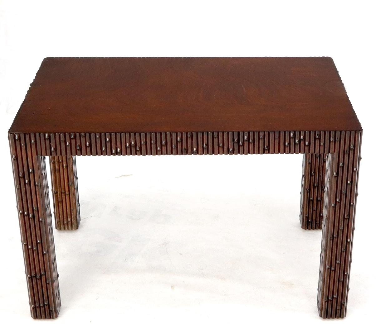 Unknown Faux Bamboo Rectangle Walnut Finish Side End Coffee Table For Sale