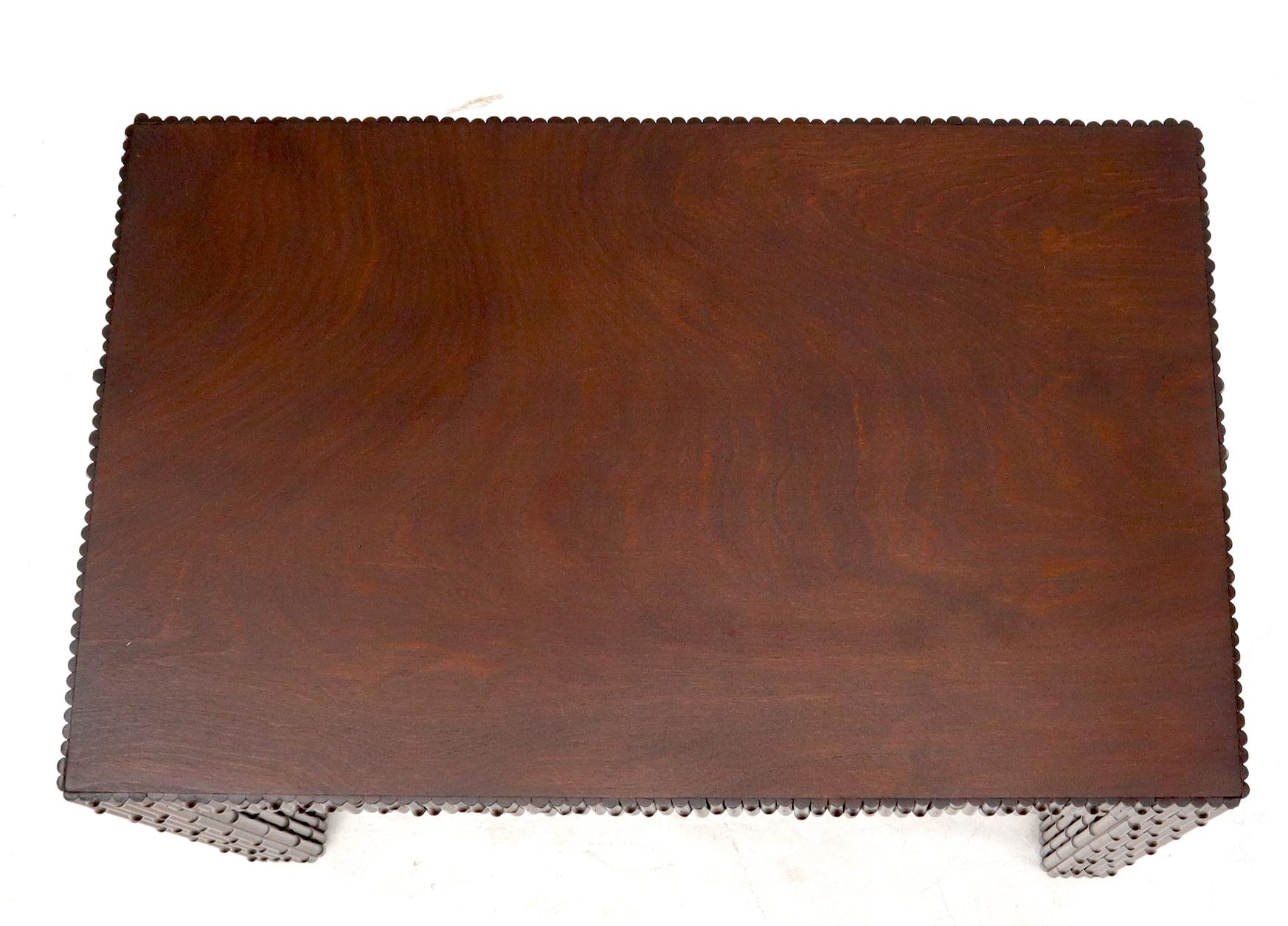 Lacquered Faux Bamboo Rectangle Walnut Finish Side End Coffee Table For Sale
