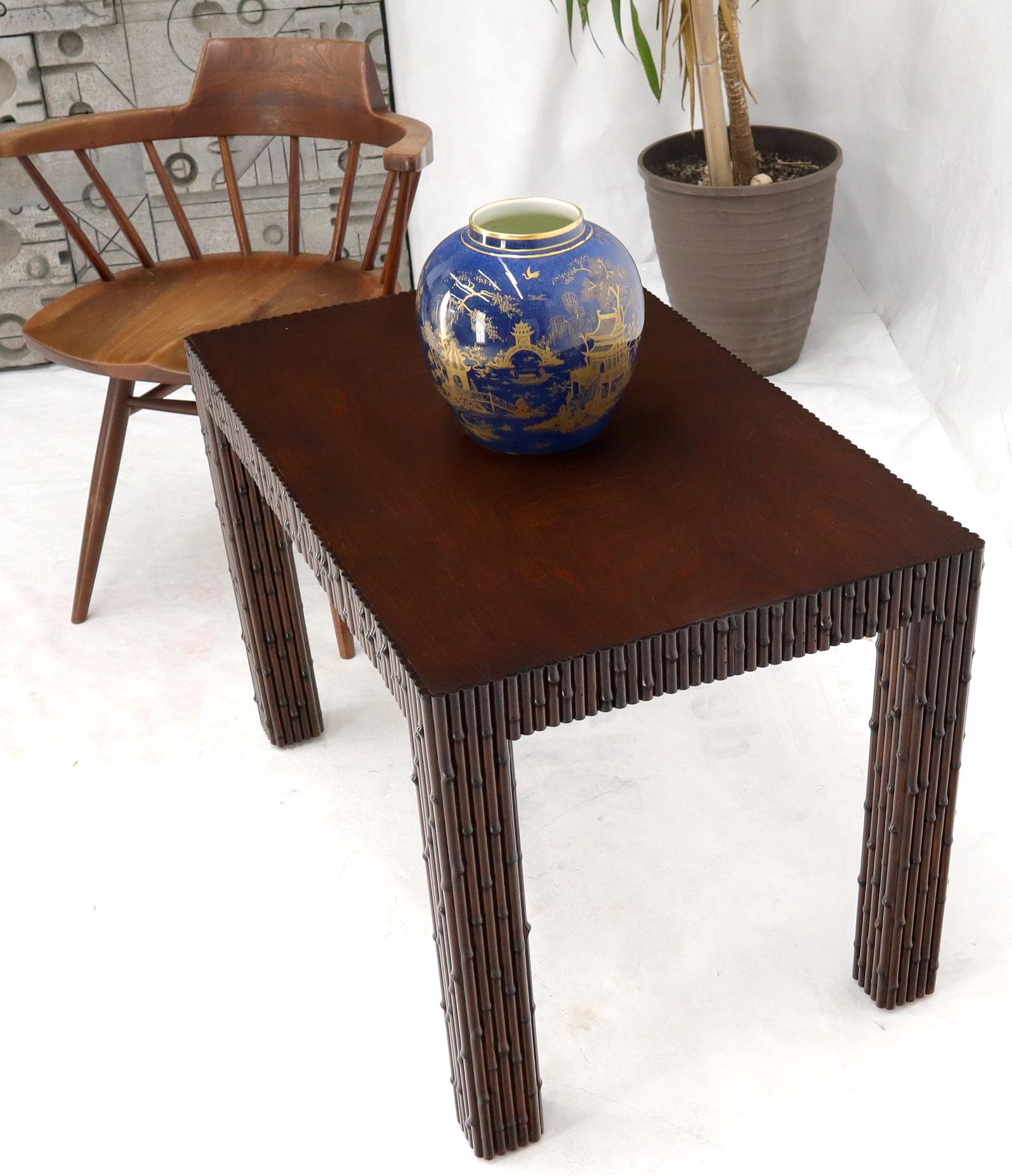 Faux Bamboo Rectangle Walnut Finish Side End Coffee Table In Excellent Condition For Sale In Rockaway, NJ