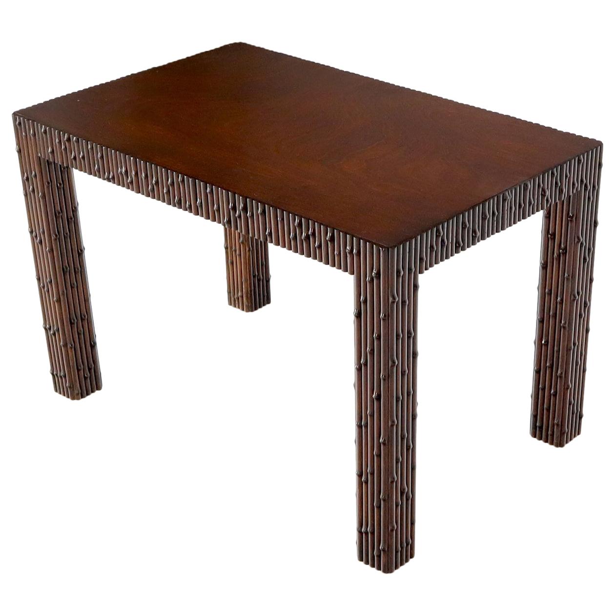 Faux Bamboo Rectangle Walnut Finish Side End Coffee Table