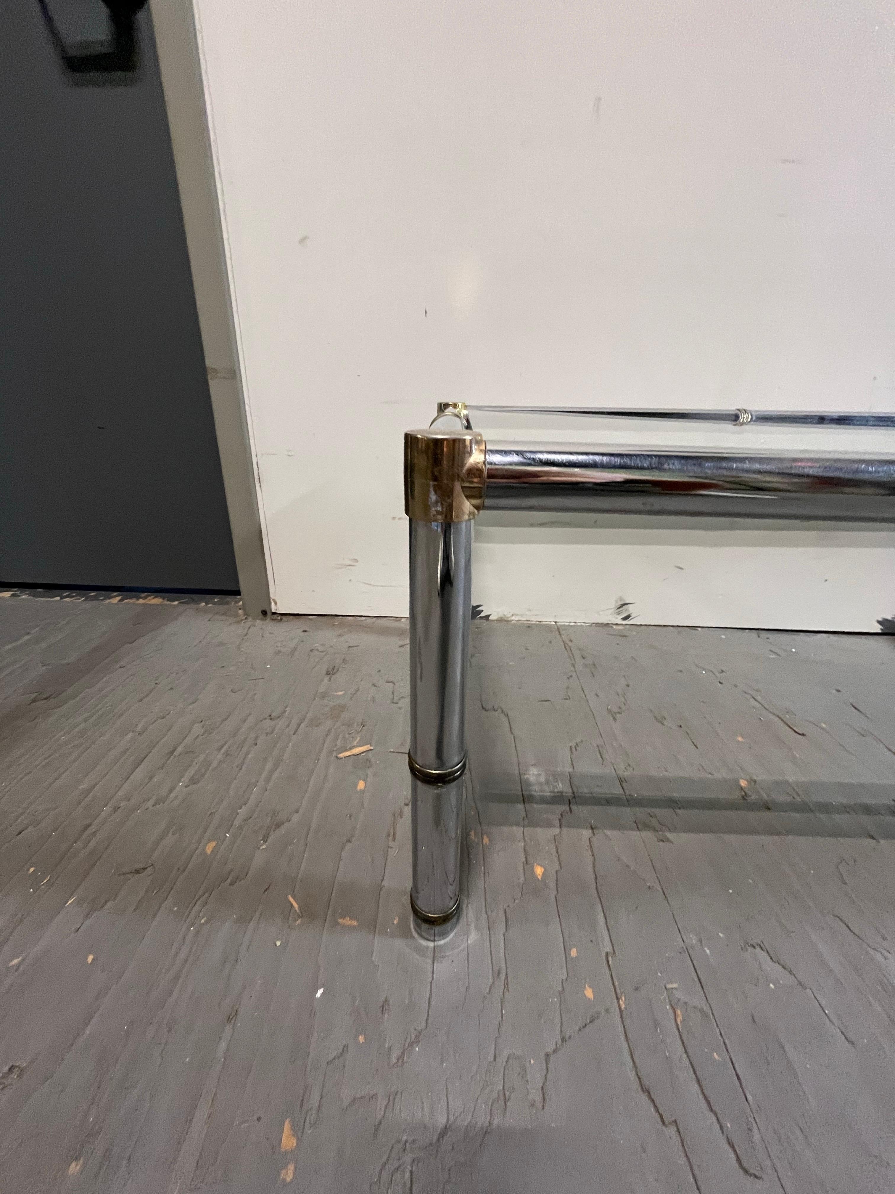 Unknown Faux Bamboo Rectangular Brass and Chrome Glass Top Coffee Table For Sale