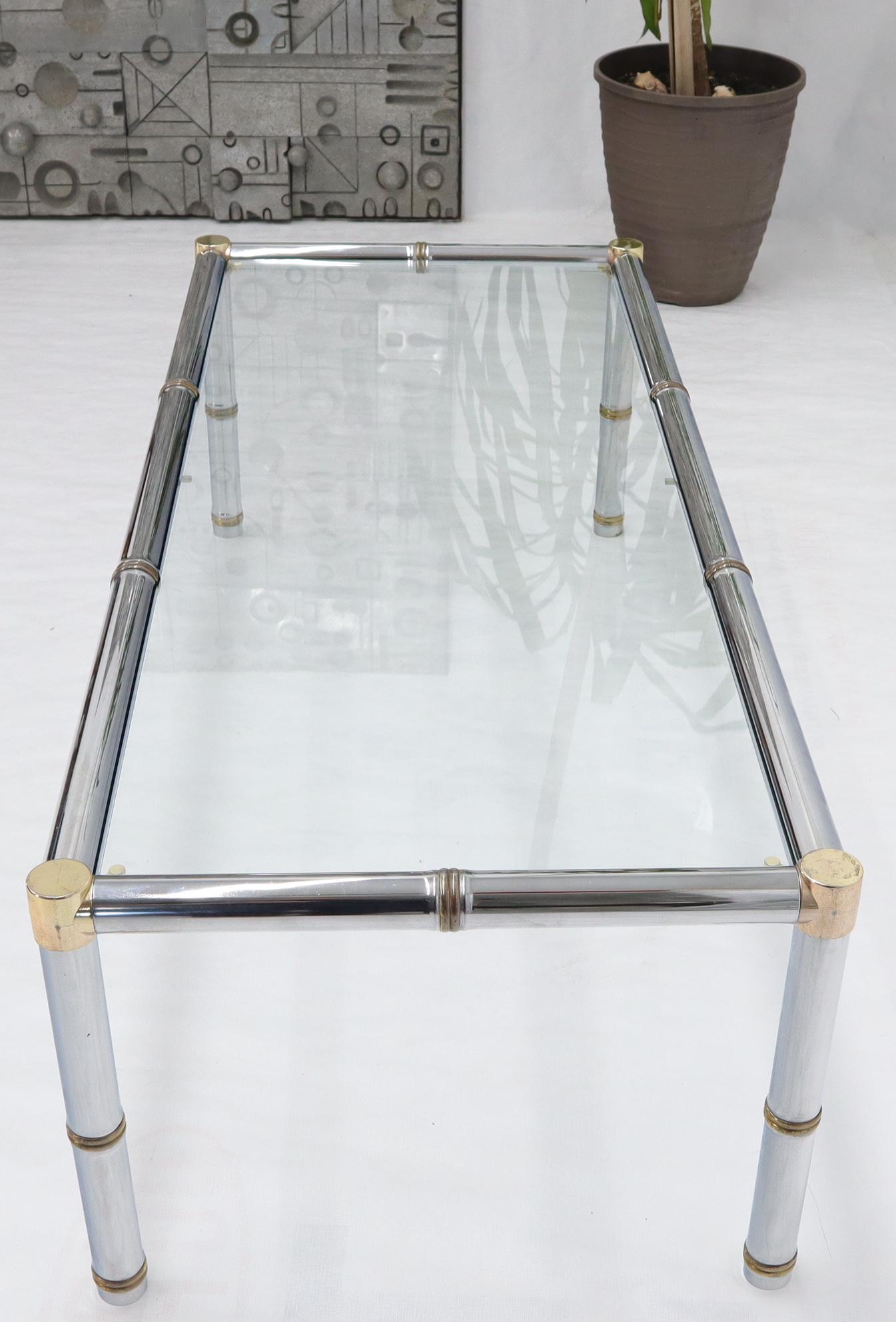 Mid-Century Modern Faux Bamboo Rectangular Brass and Chrome Glass Top Coffee Table For Sale