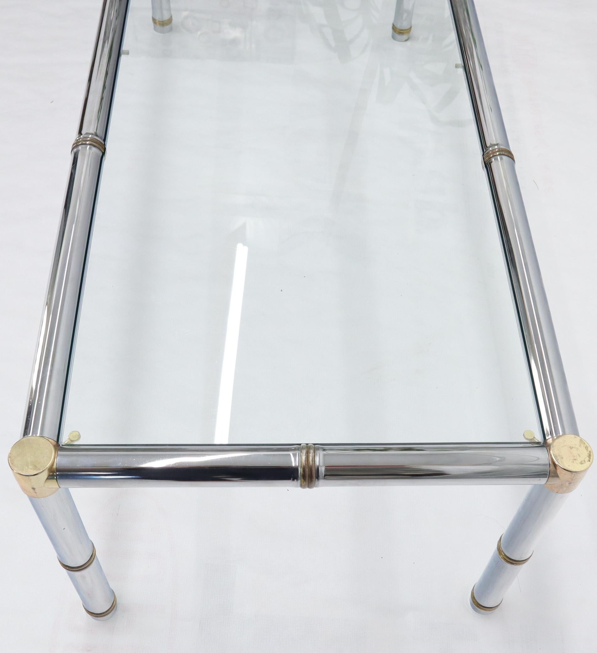 Italian Faux Bamboo Rectangular Brass and Chrome Glass Top Coffee Table For Sale
