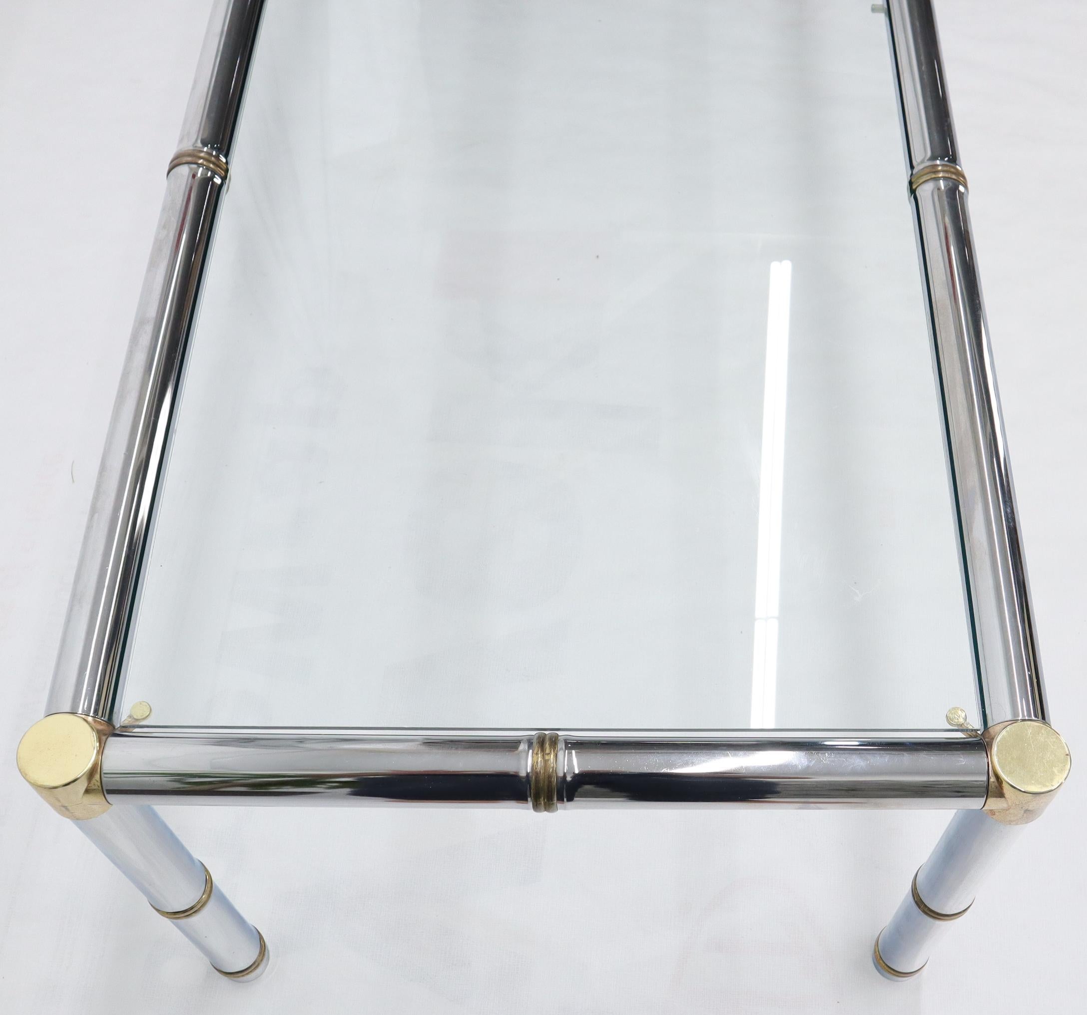 Polished Faux Bamboo Rectangular Brass and Chrome Glass Top Coffee Table For Sale
