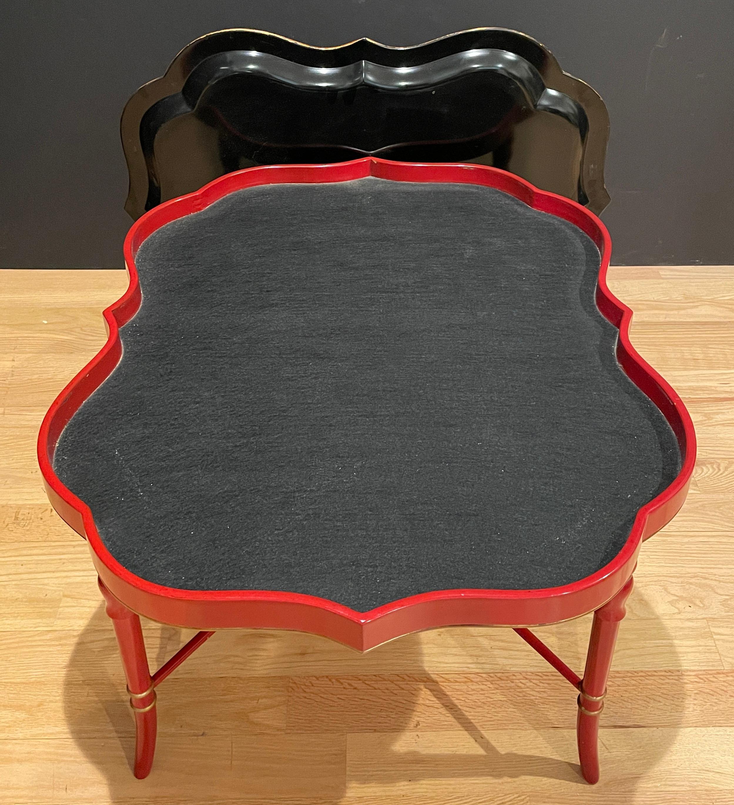 Faux Bamboo Red Lacquer Chinoiserie Tray Table For Sale 2