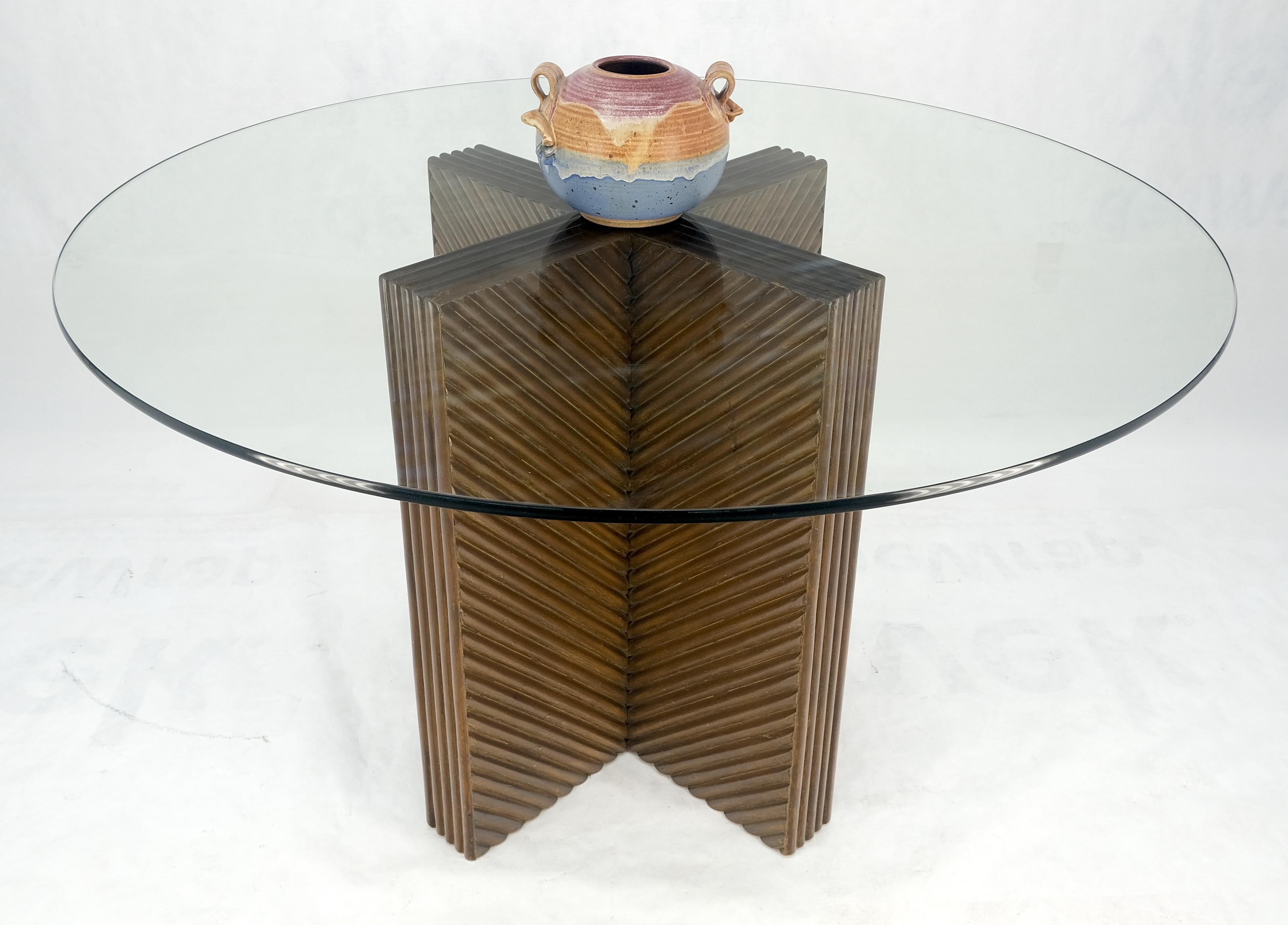 Tavolo da pranzo rotondo con base a piedistallo e piano in vetro in finto bambù Reed Cross X MINT! in vendita 3