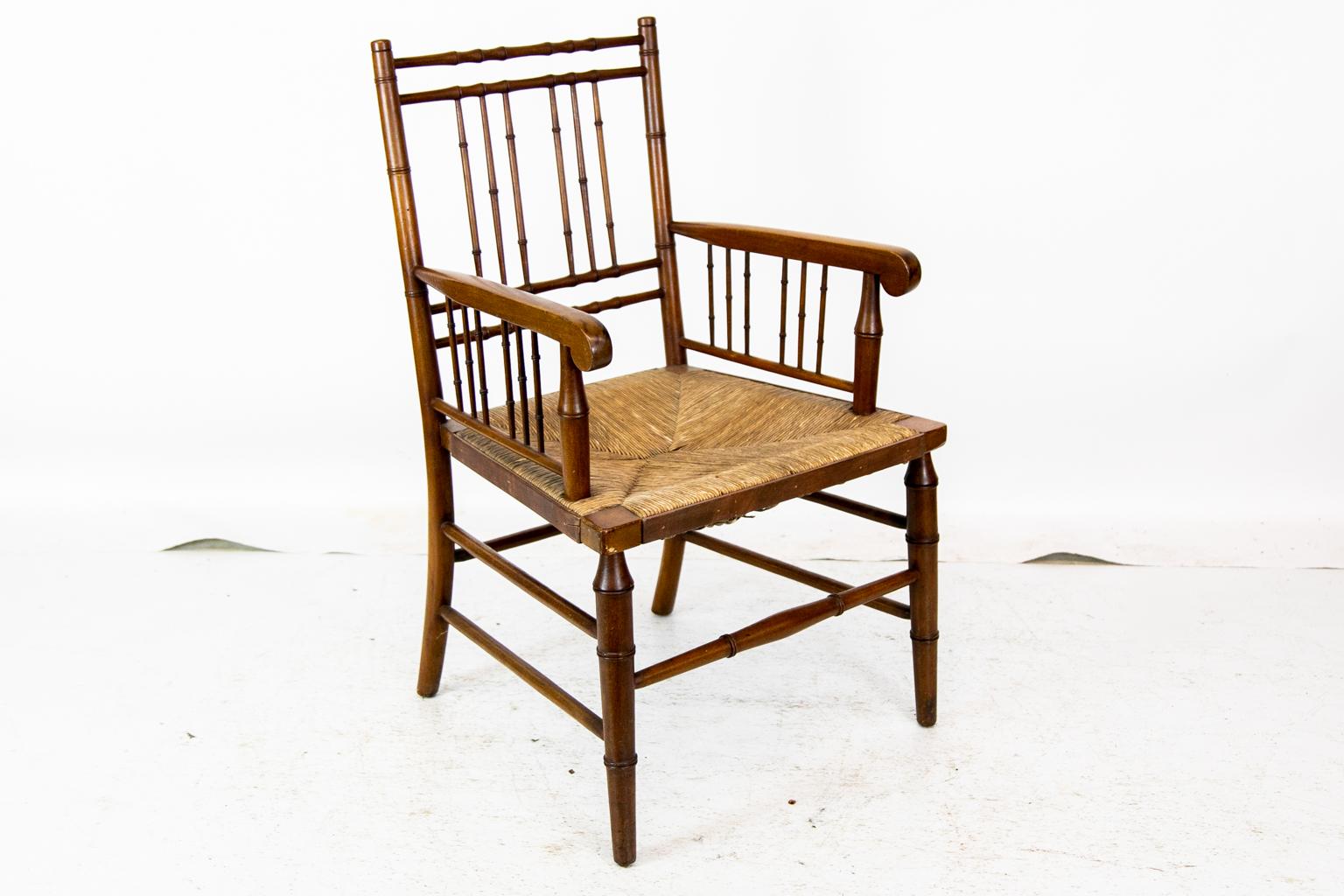 Faux Bamboo Rush Set Arm Chair In Good Condition In Wilson, NC