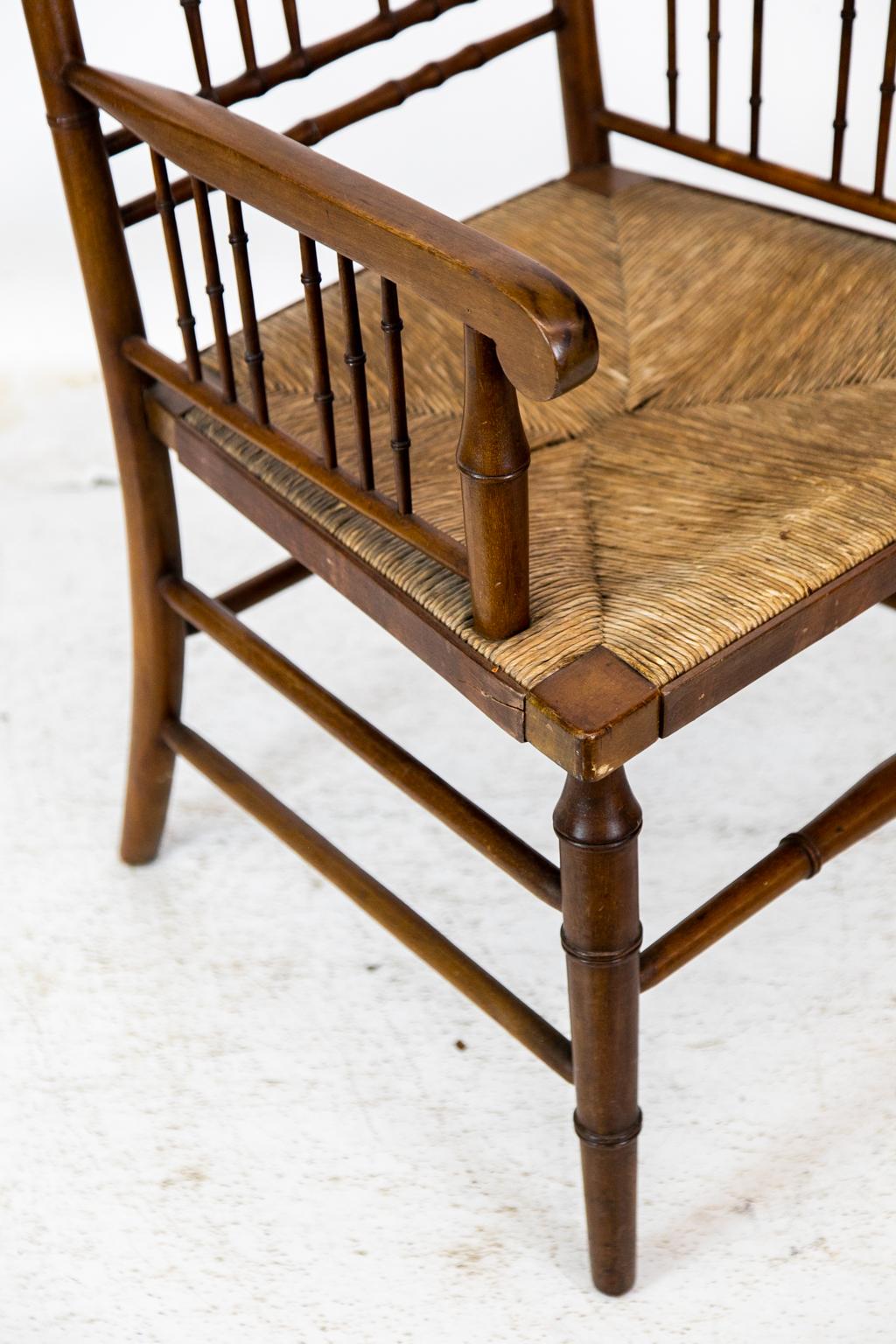 Early 20th Century Faux Bamboo Rush Set Arm Chair