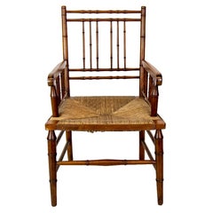 Antique Faux Bamboo Rush Set Arm Chair