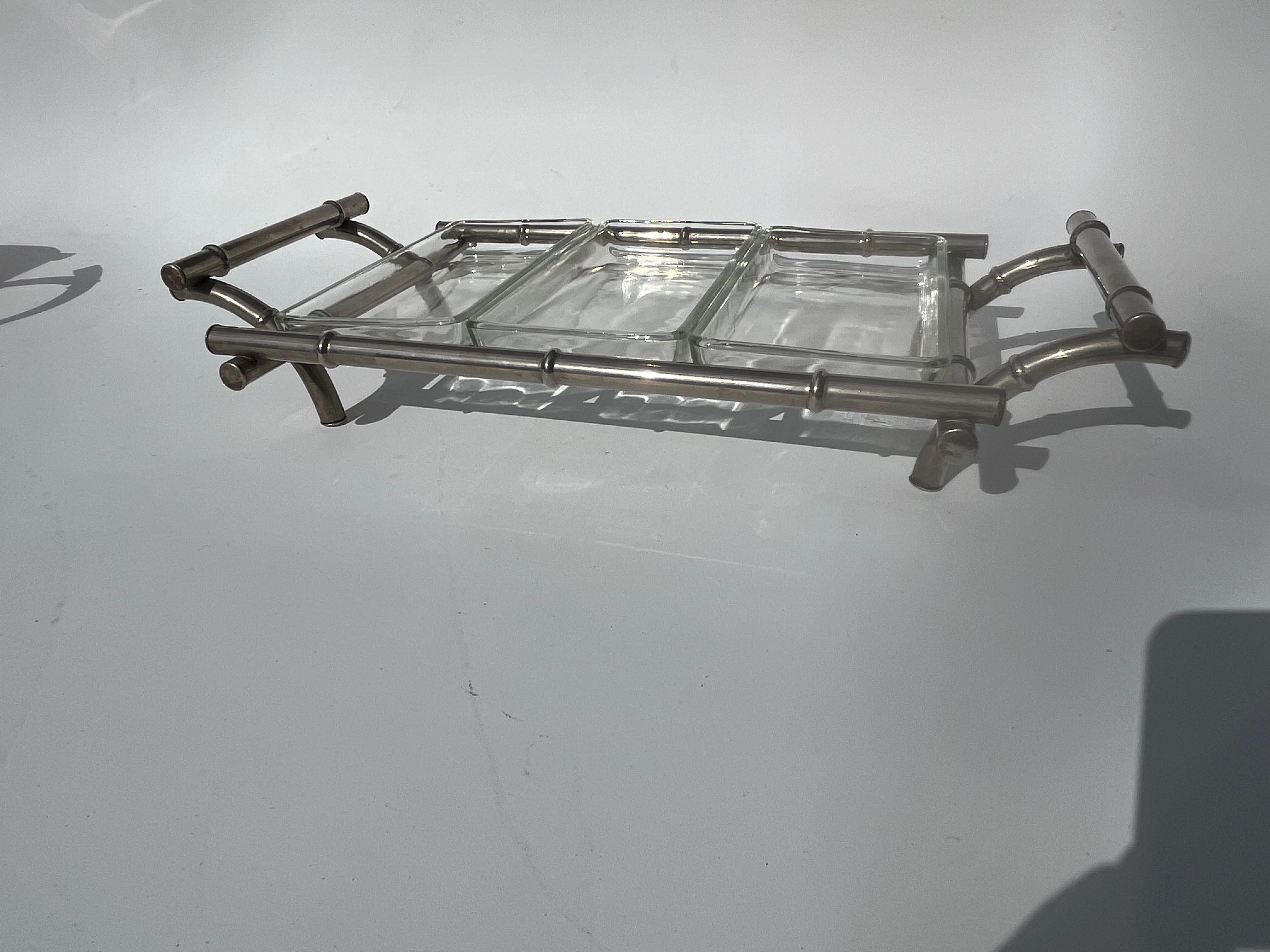 Service en faux bambou, verre Pyrex, plaqué argent en vente 8