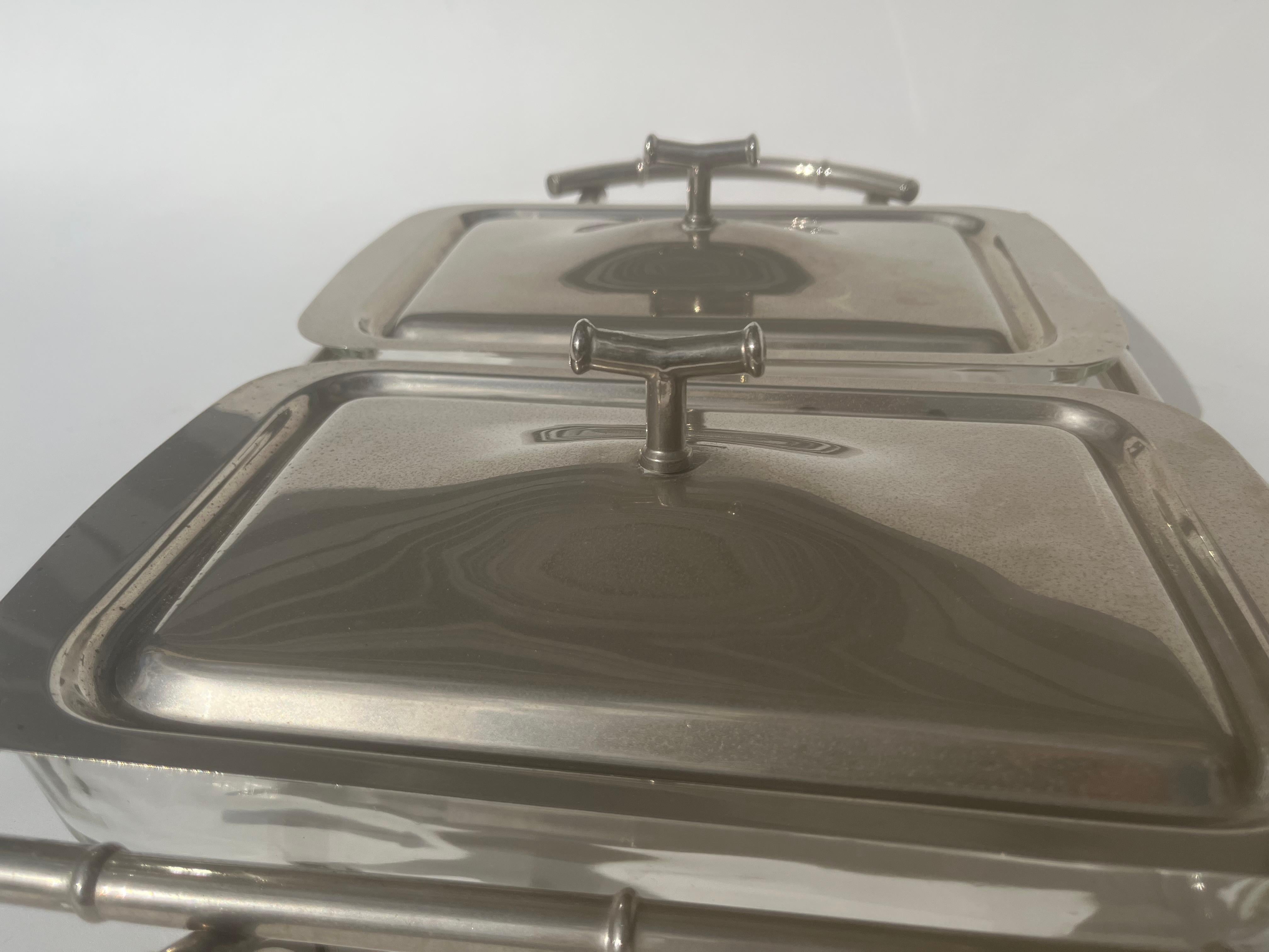 Service en faux bambou, verre Pyrex, plaqué argent en vente 2