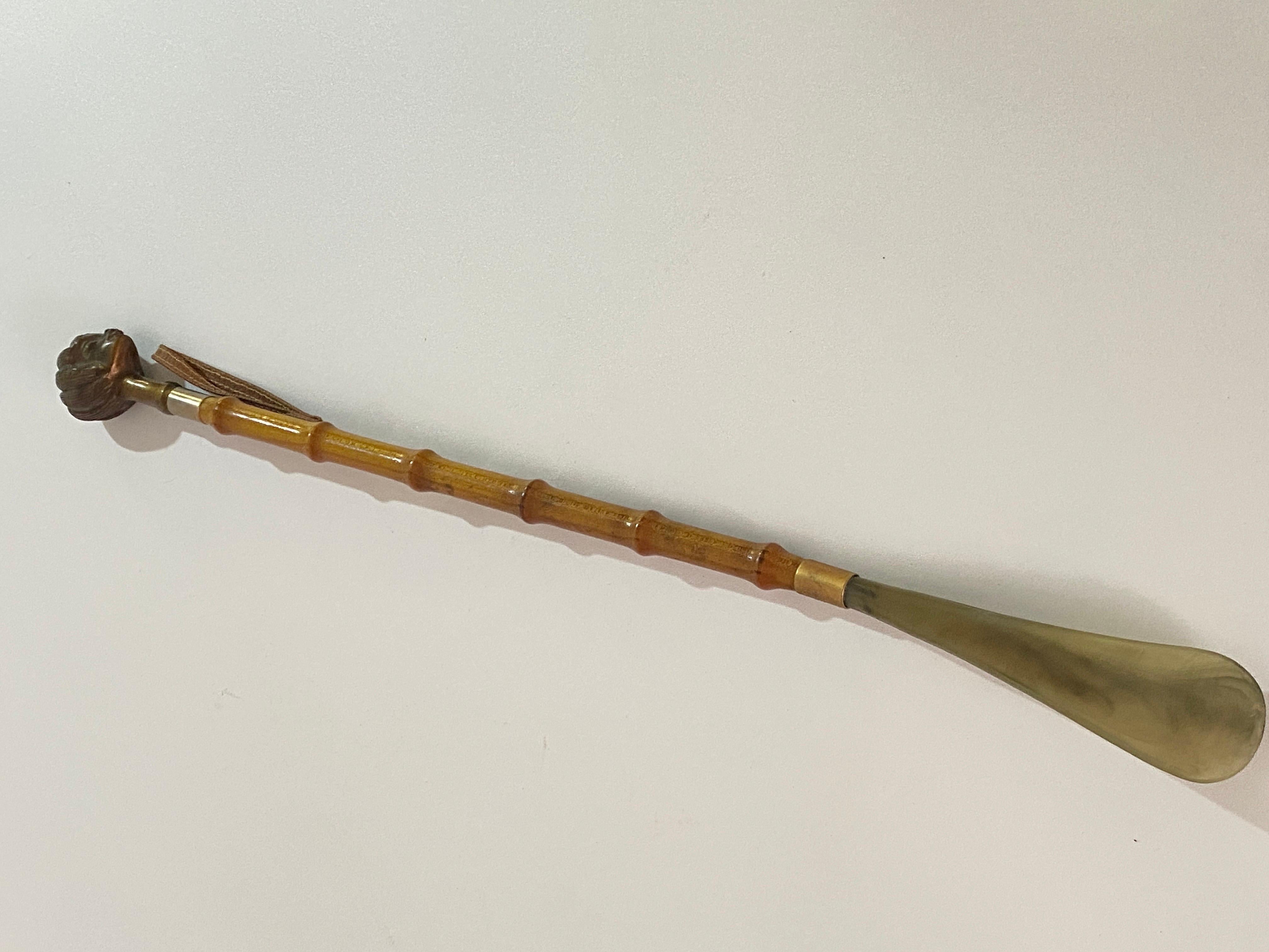 Late 20th Century Faux Bamboo Shoe Horn, with Metal and Brass Ornaments, France 1970 For Sale