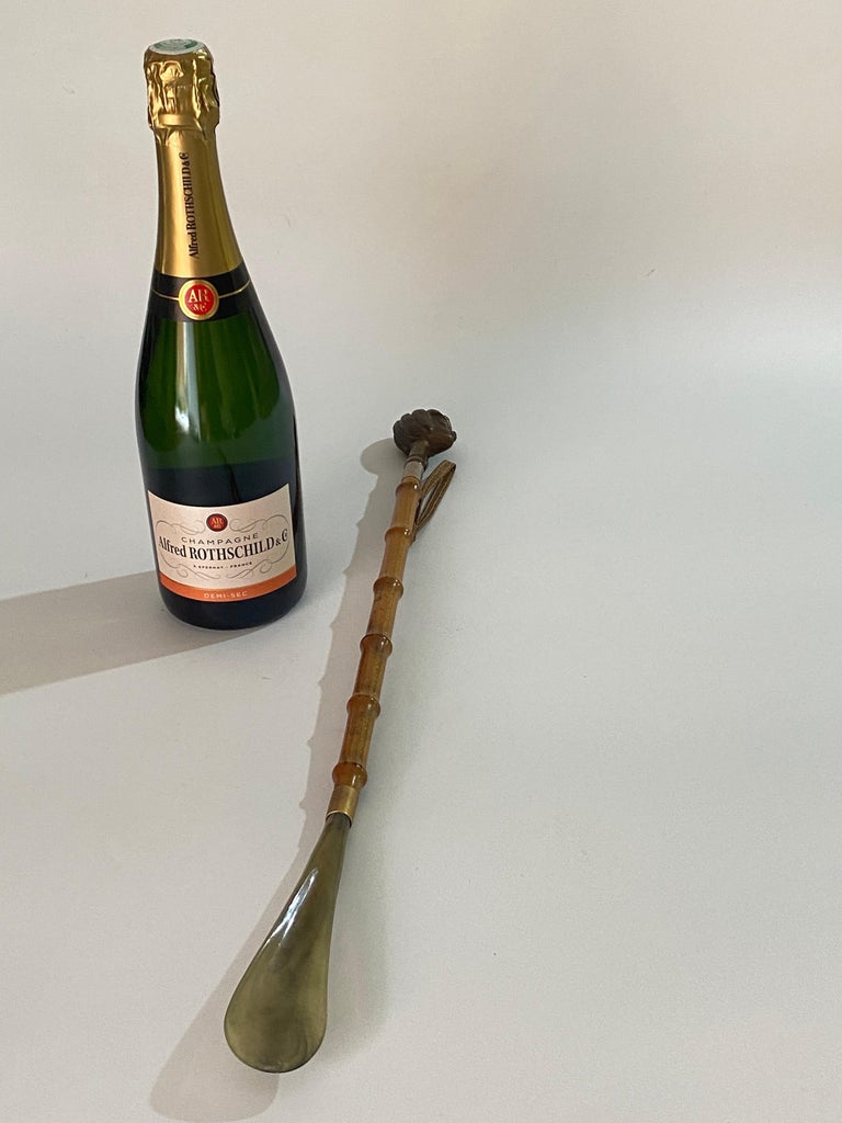 Faux Bamboo Shoe Horn, with Metal and Brass Ornaments, France 1970 For