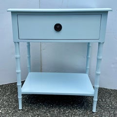 Faux Bamboo Side Bedside Table in Lacquer Painted Blue Finish