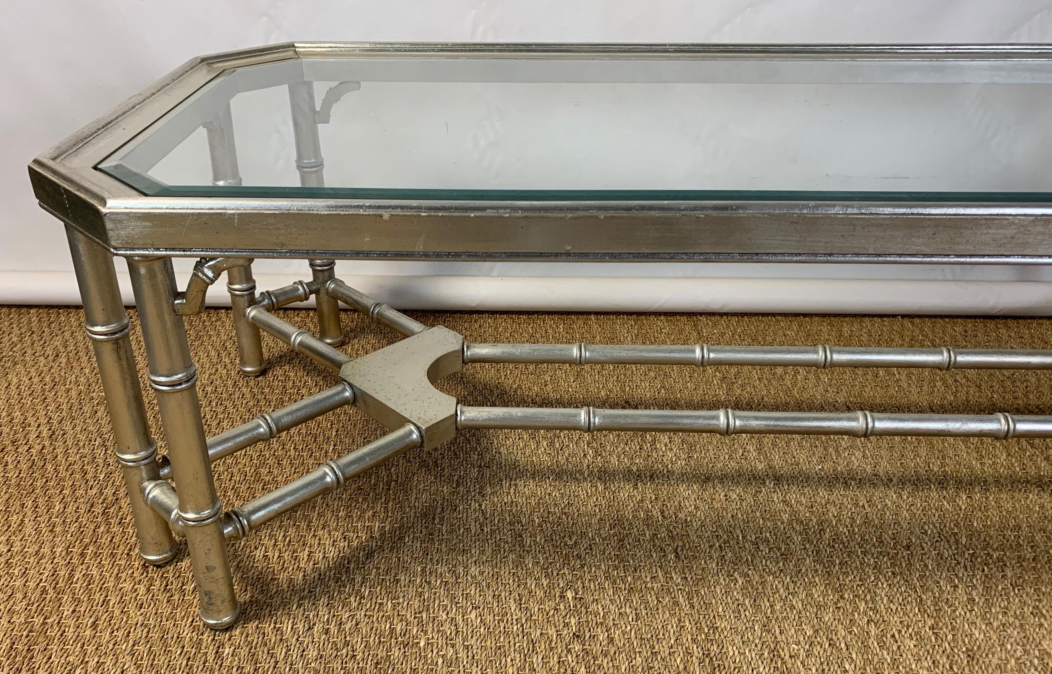 Faux Bamboo Silver Gilt and Glass Cocktail Table For Sale 4