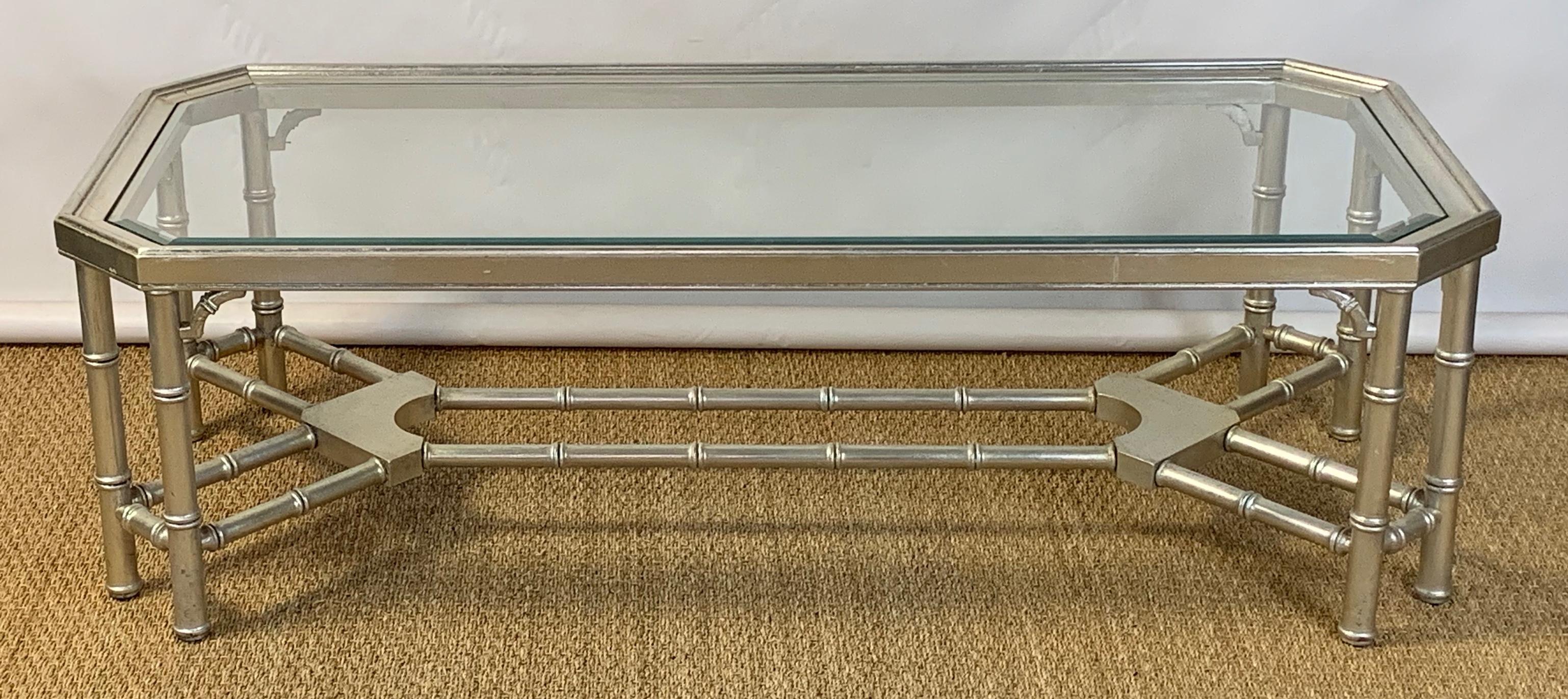 Faux Bamboo Silver Gilt and Glass Cocktail Table In Good Condition For Sale In Kilmarnock, VA