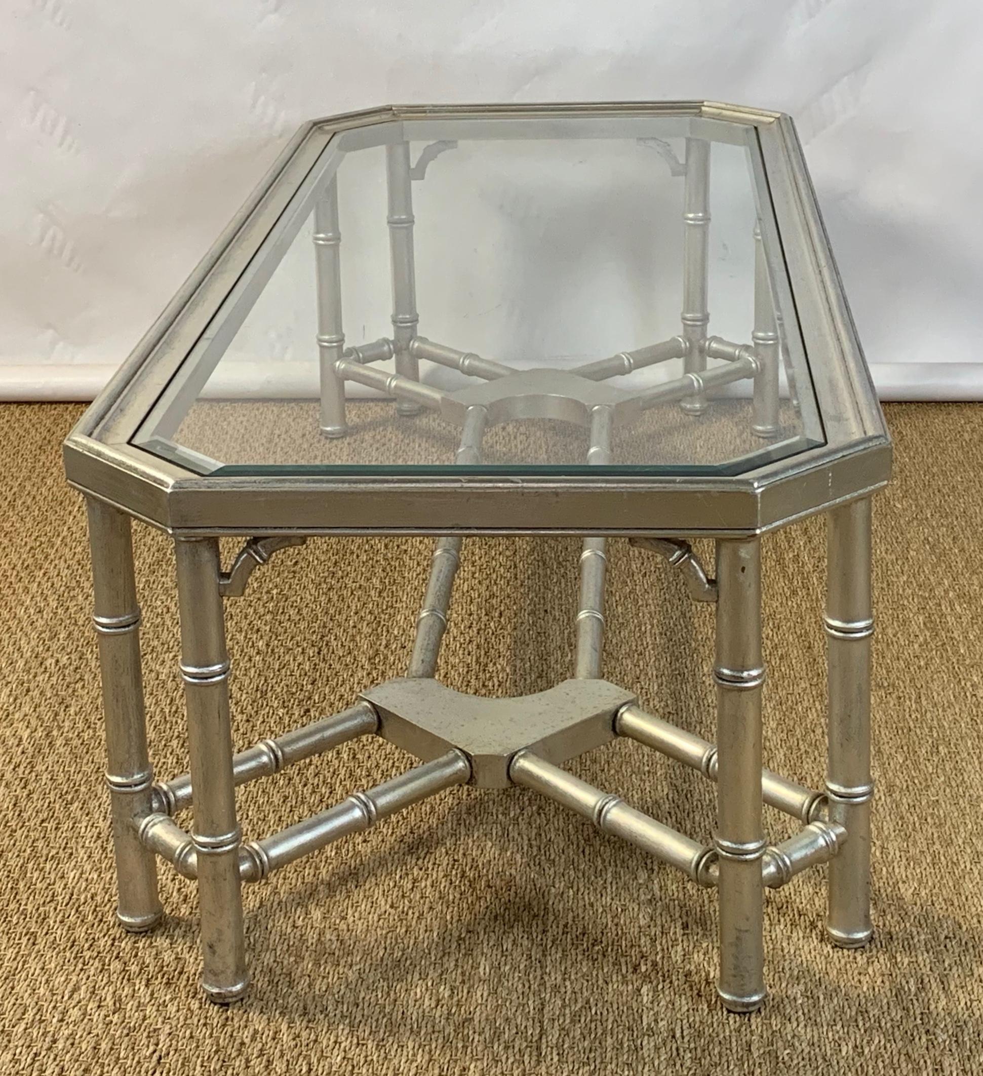 Faux Bamboo Silver Gilt and Glass Cocktail Table For Sale 2