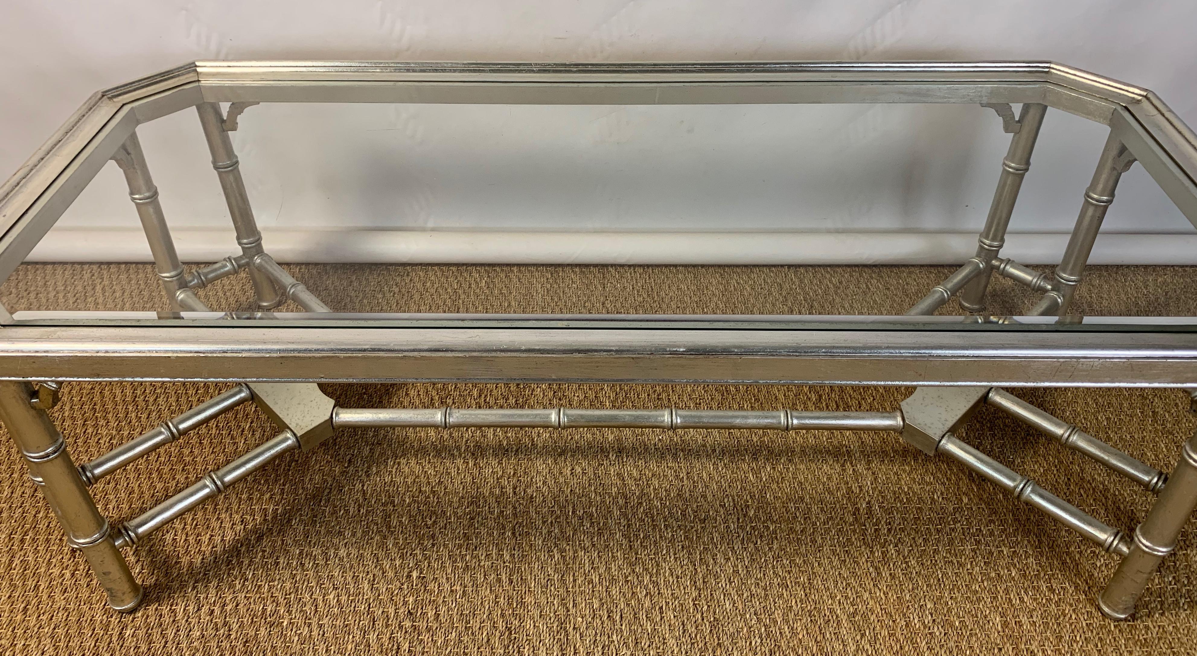 Faux Bamboo Silver Gilt and Glass Cocktail Table For Sale 3