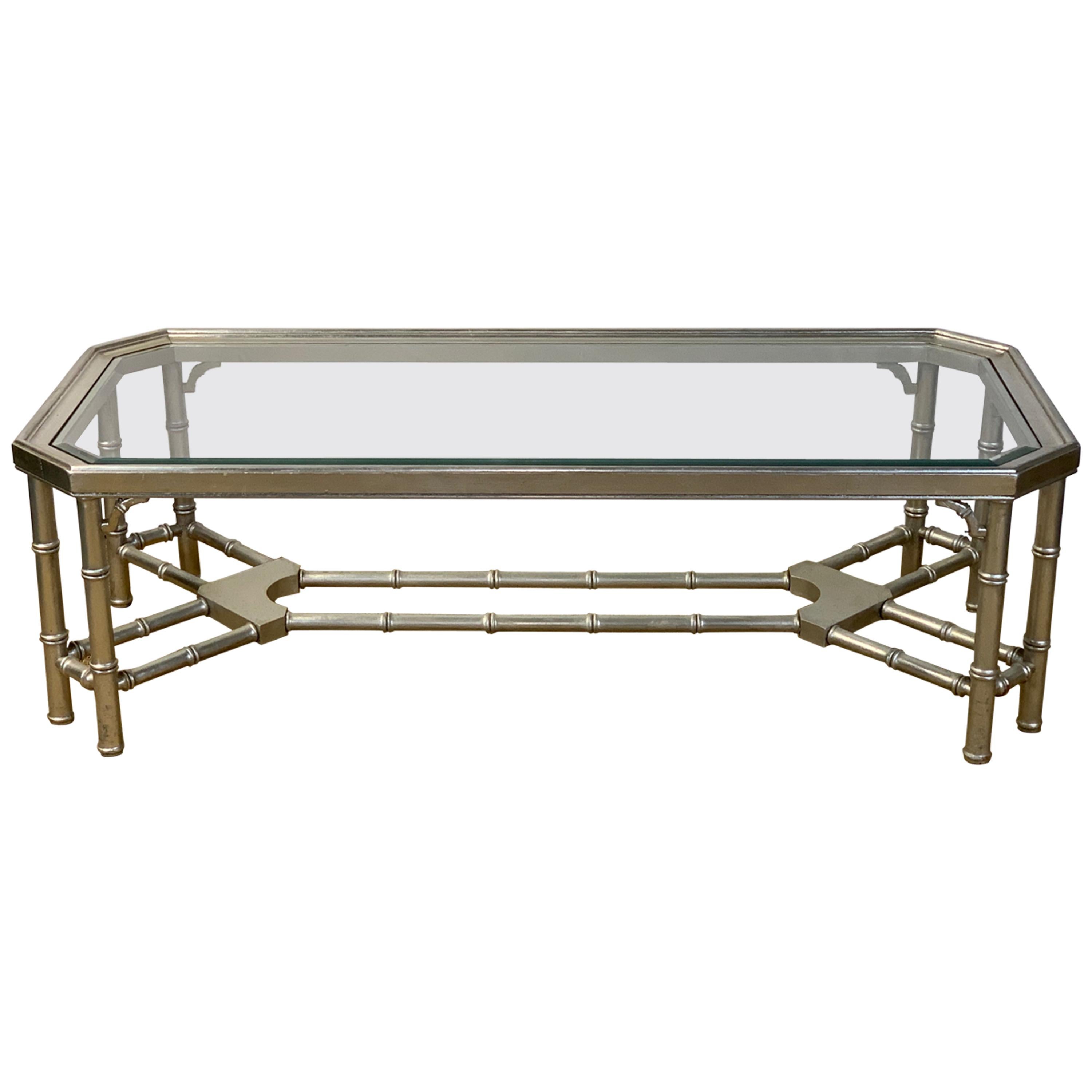 Faux Bamboo Silver Gilt and Glass Cocktail Table For Sale