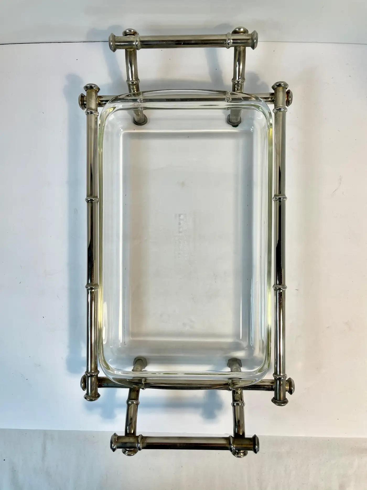 20th Century Faux Bamboo Silver Plate Chafing Dish