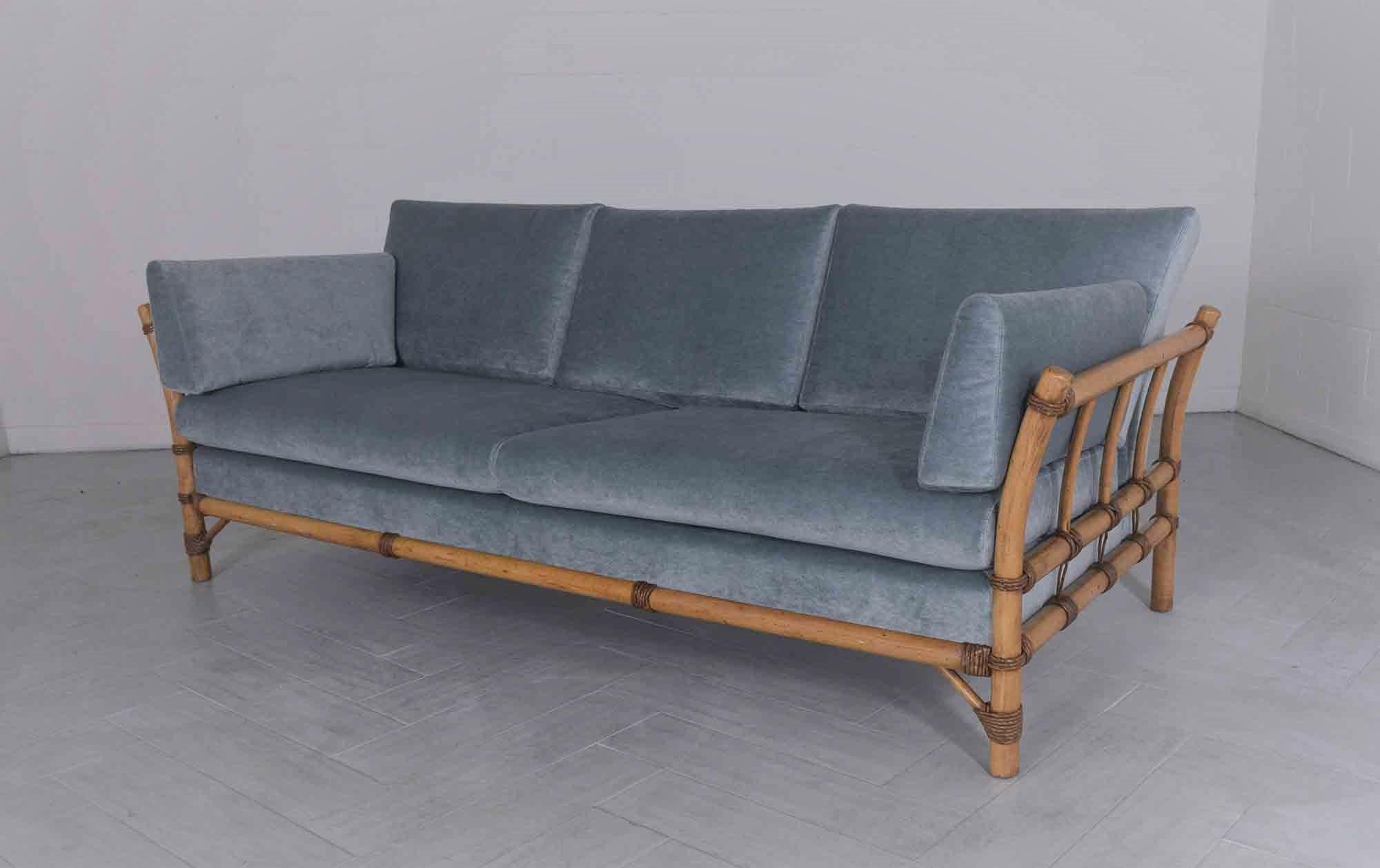Vintage 1970s Faux Bamboo Sofa  In Good Condition In Los Angeles, CA