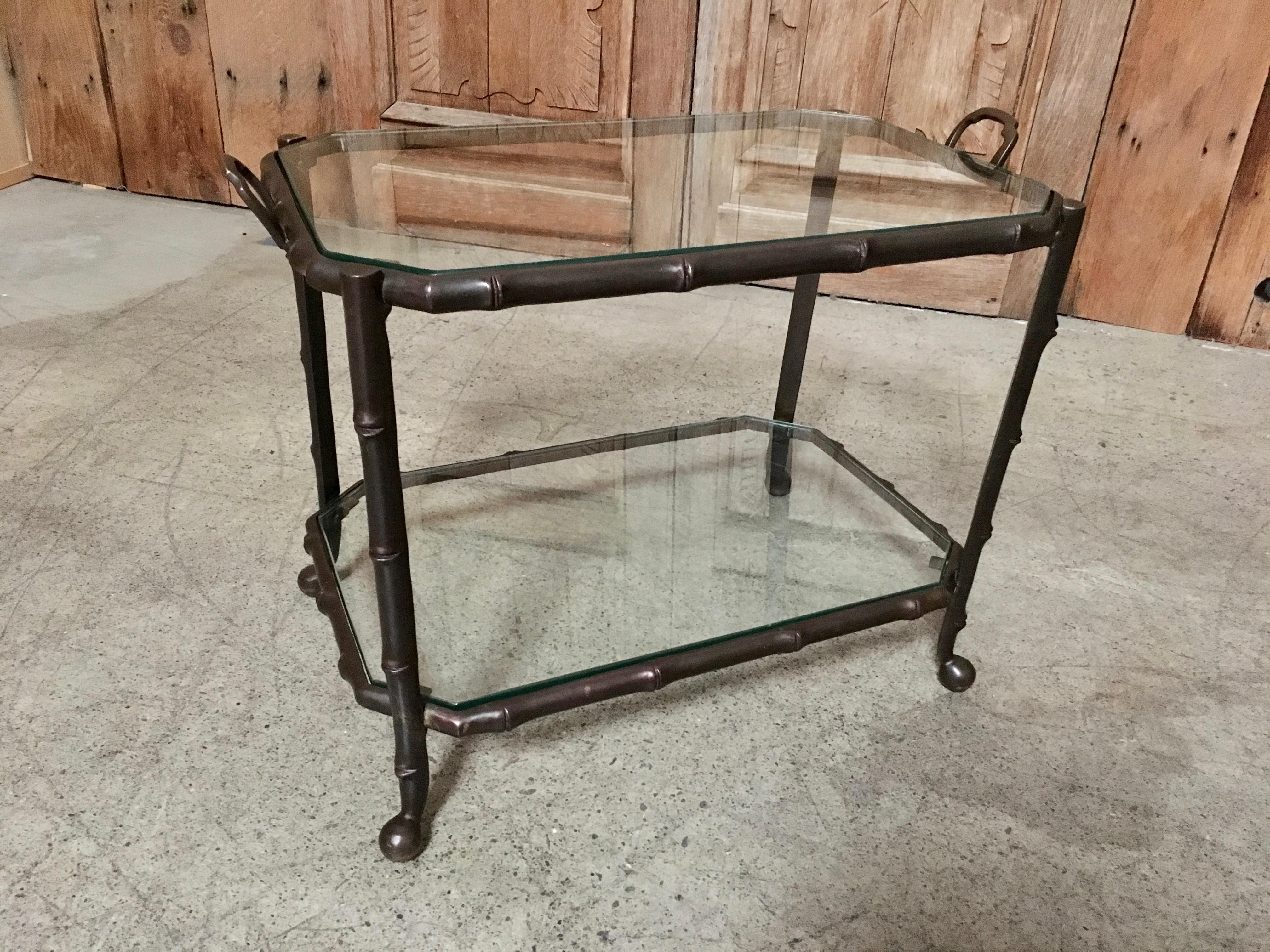 Mid-Century Modern Faux Bamboo Solid Bronze Table