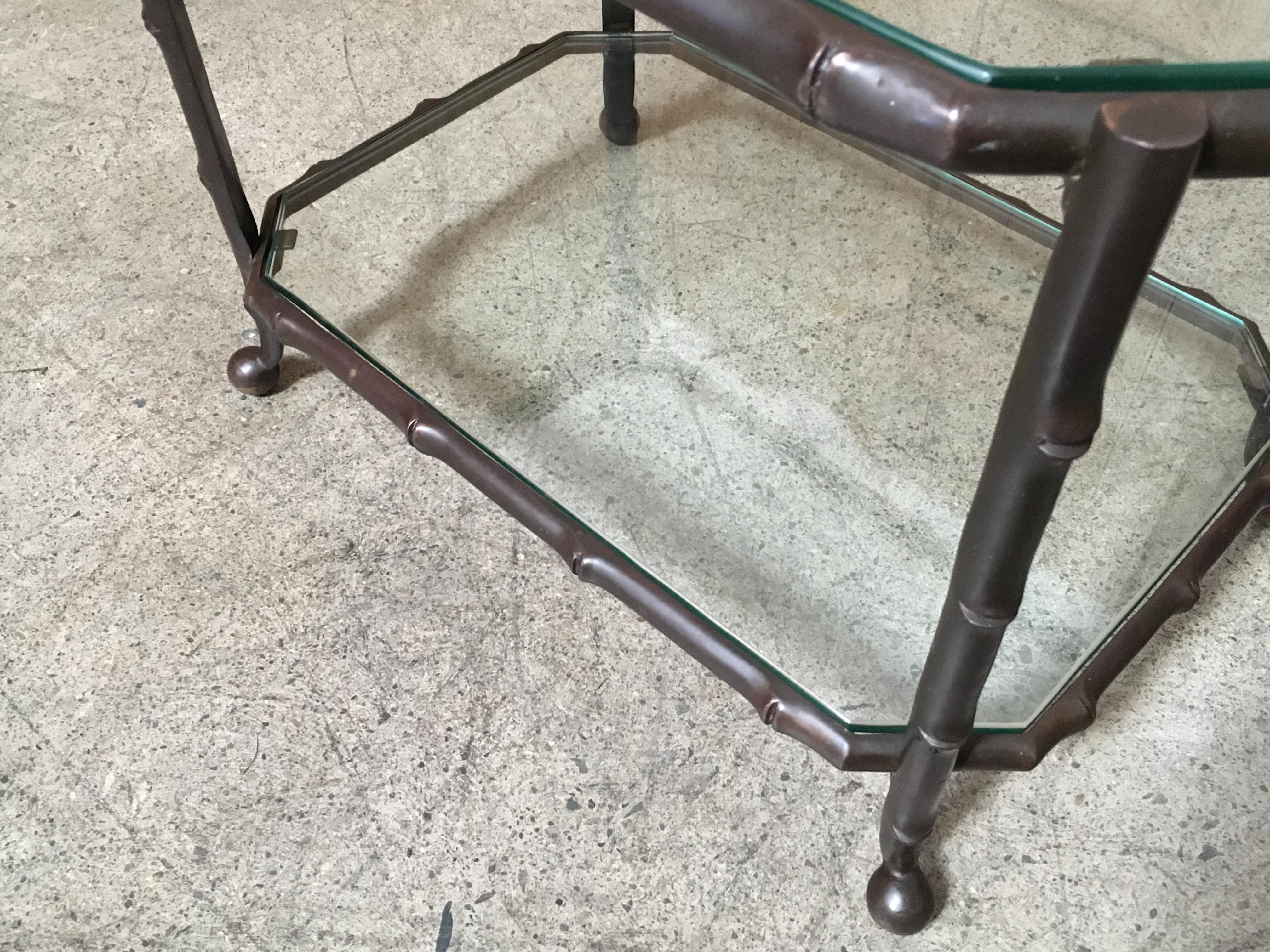 Faux Bamboo Solid Bronze Table In Good Condition In Denton, TX