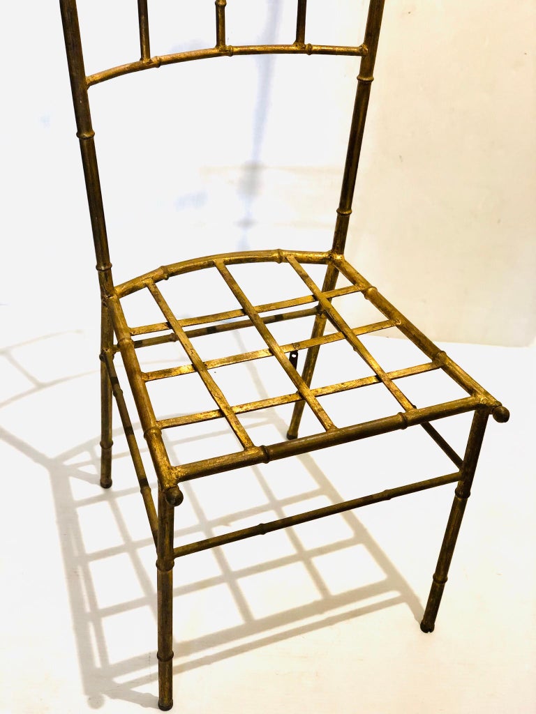 20th Century Faux Bamboo Spanish Gold Guild Finish Metal Boudoir/Vanity Chair by 1960s For Sale